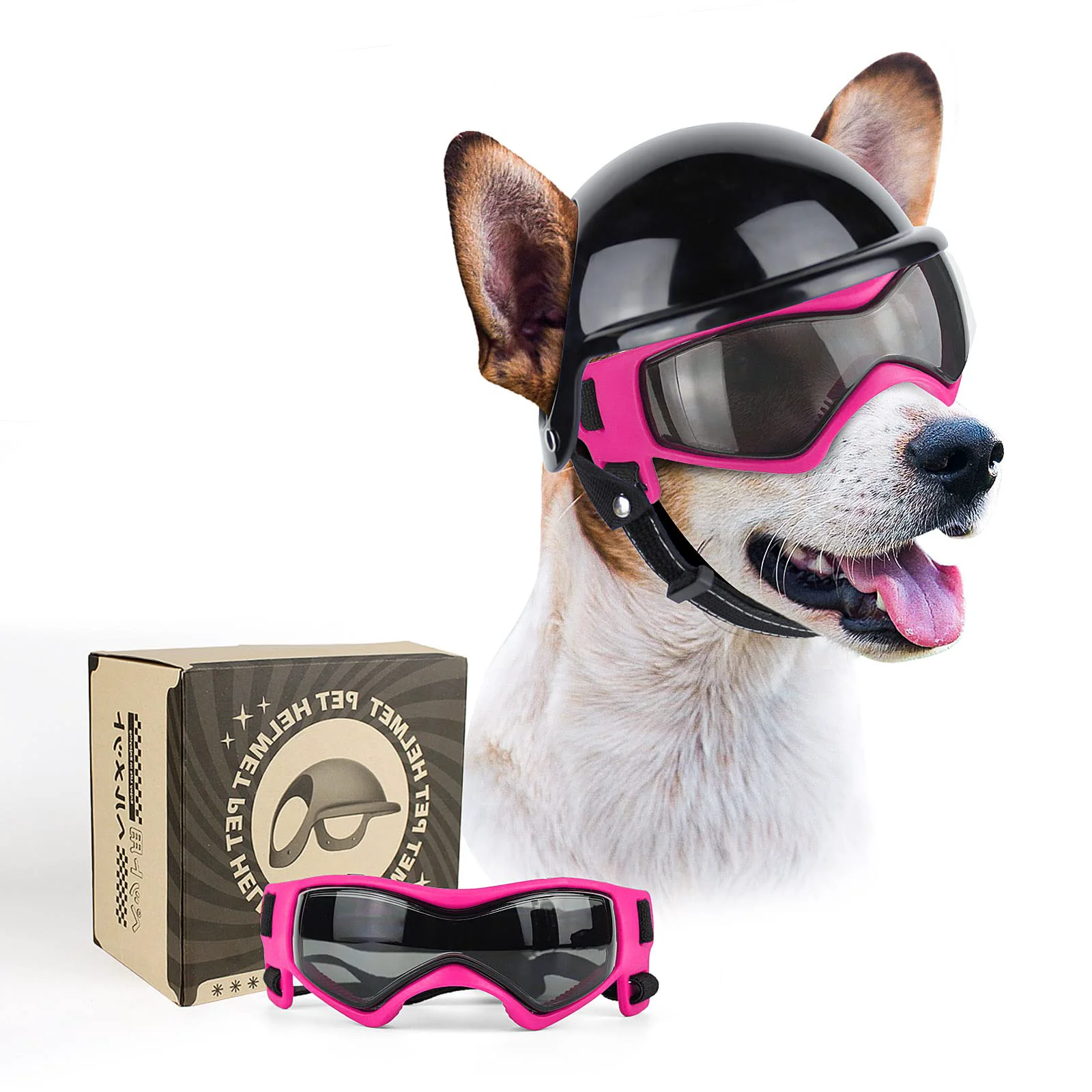 Next-Generation PETLESO Dog Goggles with Helmet – 2-Piece Pink Set for Small Medium Dogs Dependable