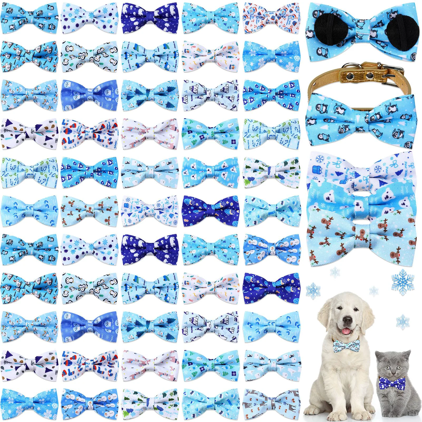 Functional Sanwuta 60 Pcs Winter Dog Bow Ties — Festive Pet Collars Accessories Reliable