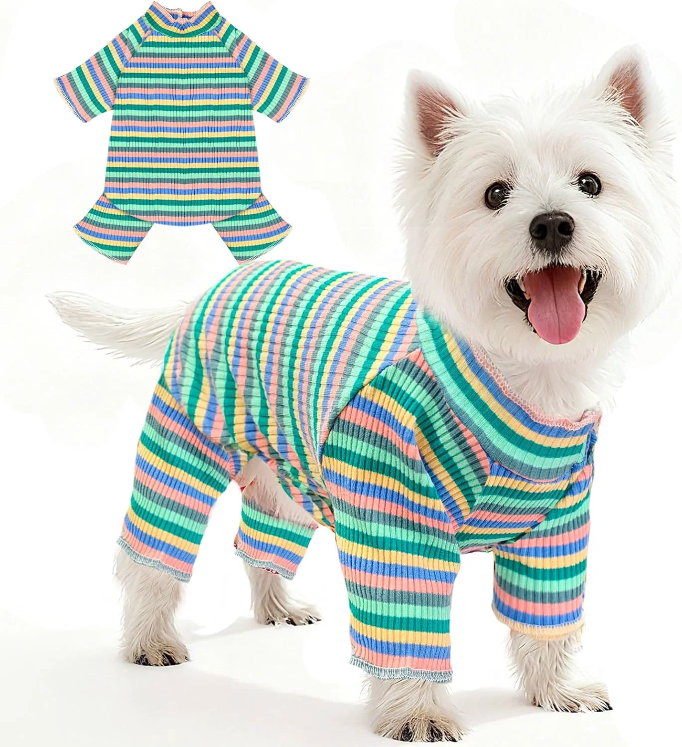 Powerful BAEJMJK Striped Dog Pajamas Stretchy Cute Four-Legged Boy Girl Dog Clothes with Sleeves Comfortable Dogs Jumpsuit Colorful Pet Puppy Outfits Apparel for Small Medium Dogs Cats Green X-Large Practical