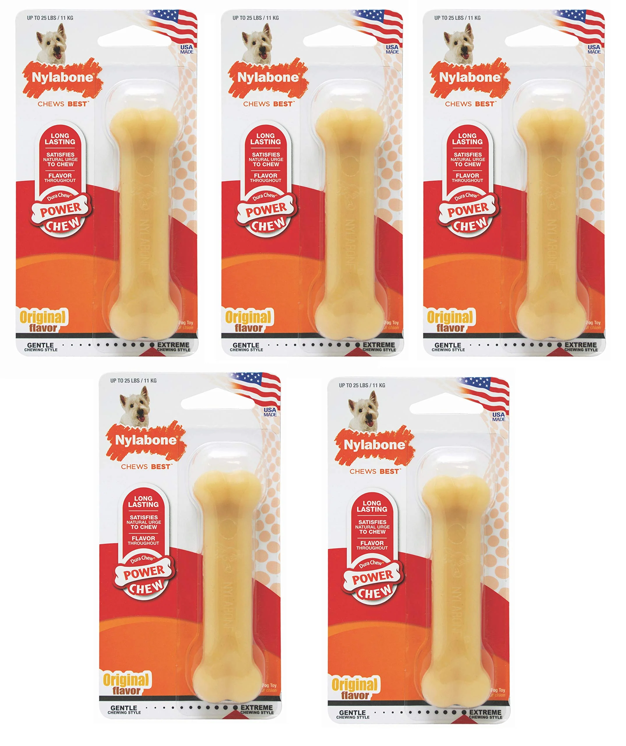 Easy-to-Use Nylabone Dura Chew Regular Flavored Bone Dog Chew Toys - 5 Pack Premium Material