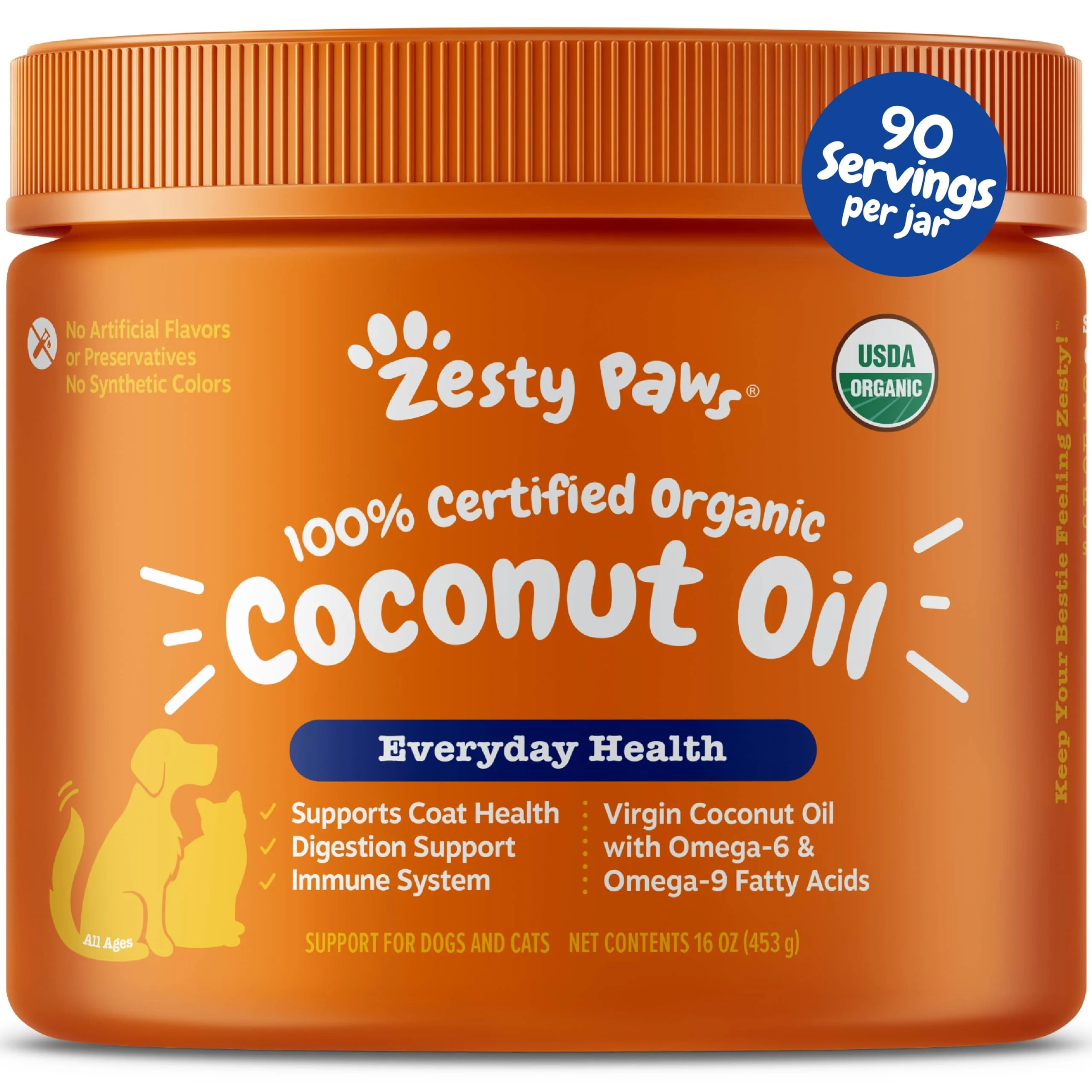 High-End Zesty Paws Coconut Oil for Dogs – Organic Virgin Oil Digestive Immune Support 16 oz Verified