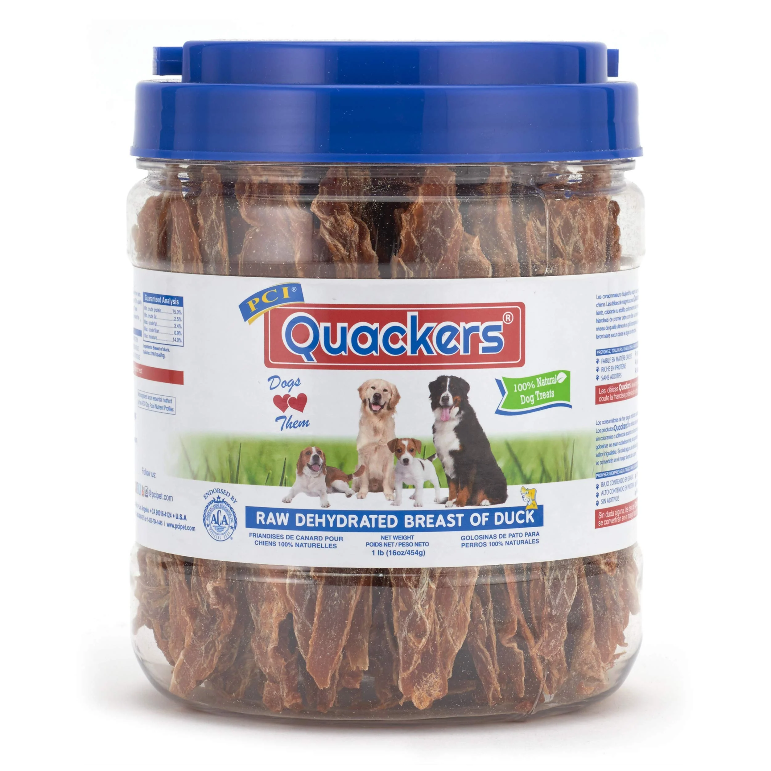 Crafted PCI Quackers Raw Dehydrated Duck Breast Dog Treats - 1 lb Solid