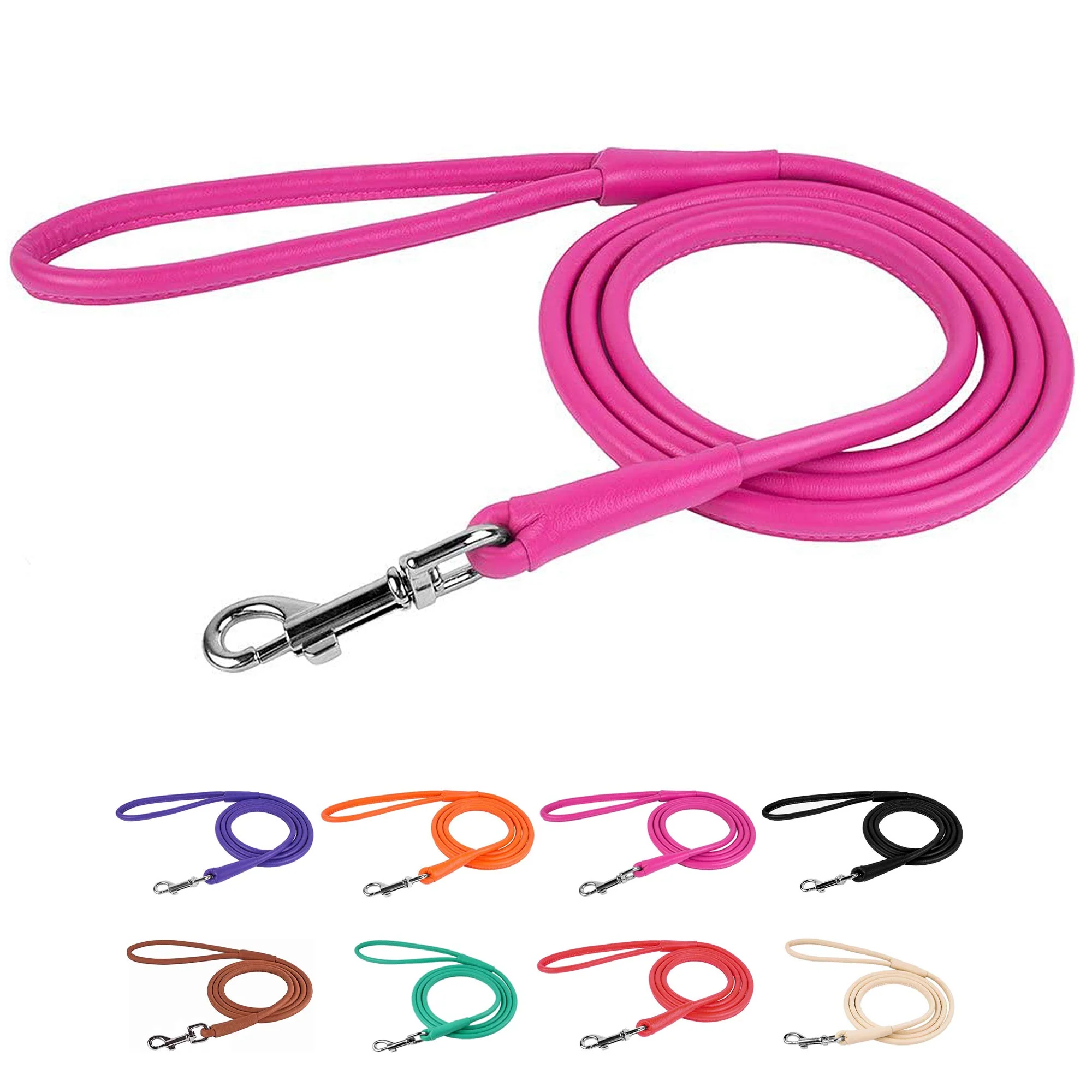 Modern CollarDirect Rolled Leather Dog Leash – 4ft 6ft Padded Training Lead Consistent