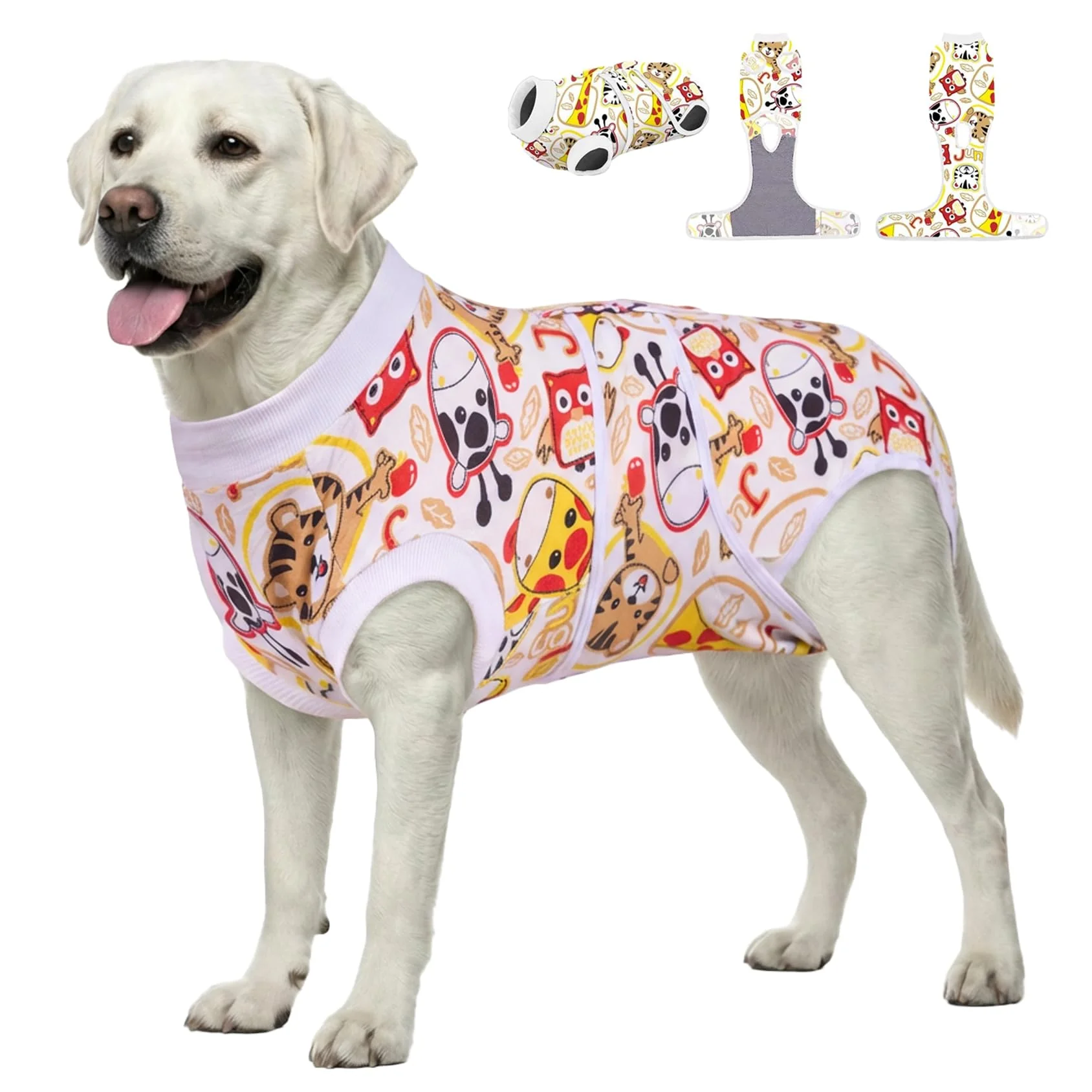 Fine Crafted PetWarm Dog Surgical Suit – Recovery Onesie for Dogs Zoo Pattern Red White 2XL Genuine