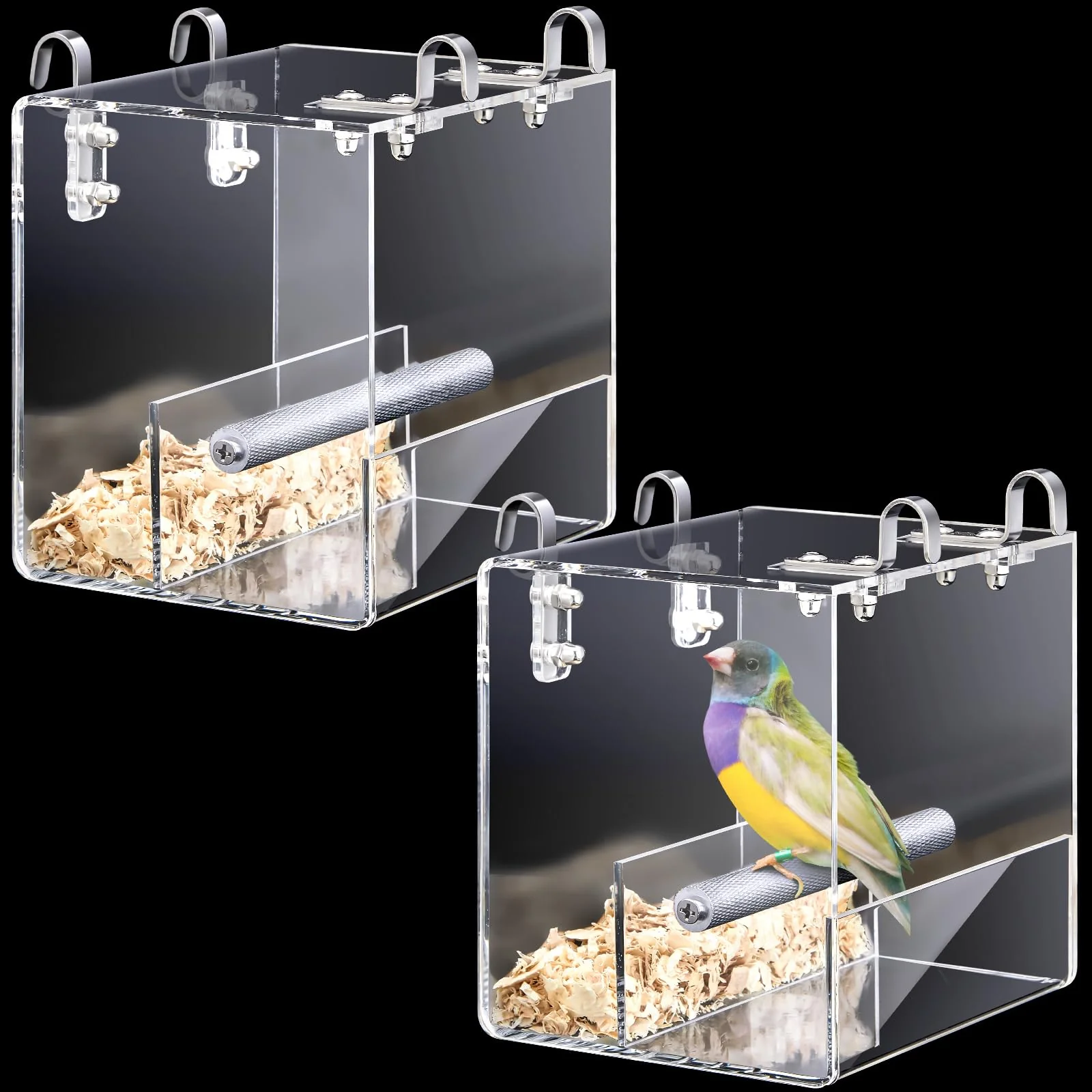 Functional Ziliny 2 Pieces No Mess Bird Feeder for Cage – Automatic Acrylic Seed Catcher for Parakeet Canary Cockatiel 5.1 x 5.1 x 4.3 in Long-Lasting