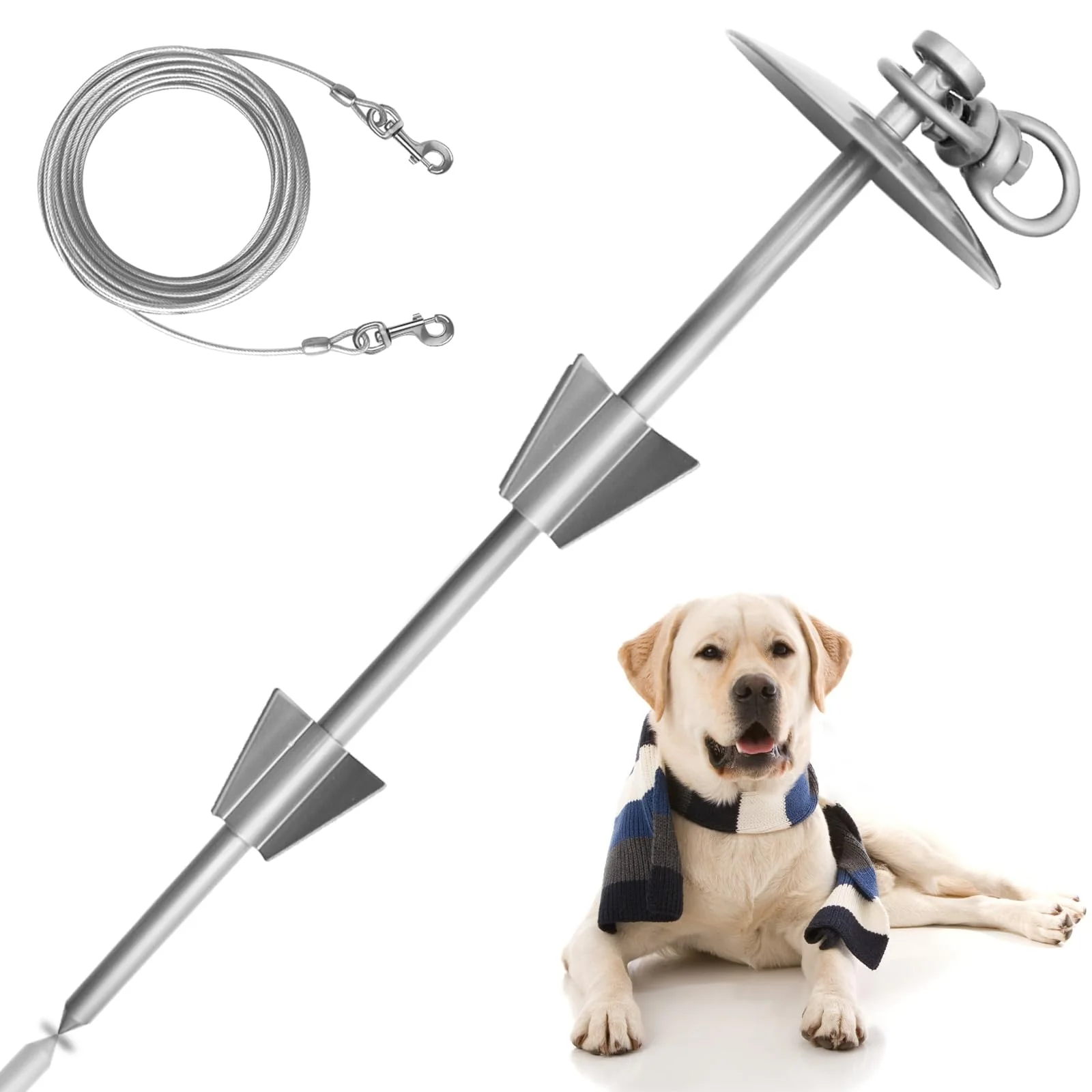 Flexible HaiYUAN Heavy Duty Dog Tie Out Stake with 10ft Cable – 360° Swivel 150 lb Hold Practical