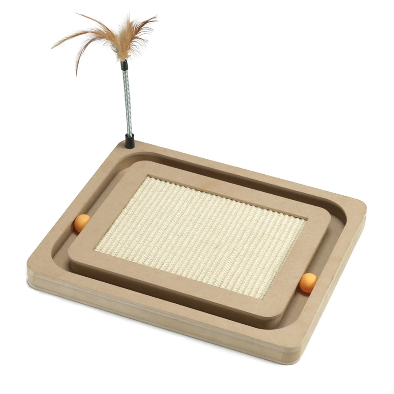 Responsible PEEKAB Cat Scratcher - Durable Sisal Board with Track Ball Feather Toy for Indoor Cats Pure