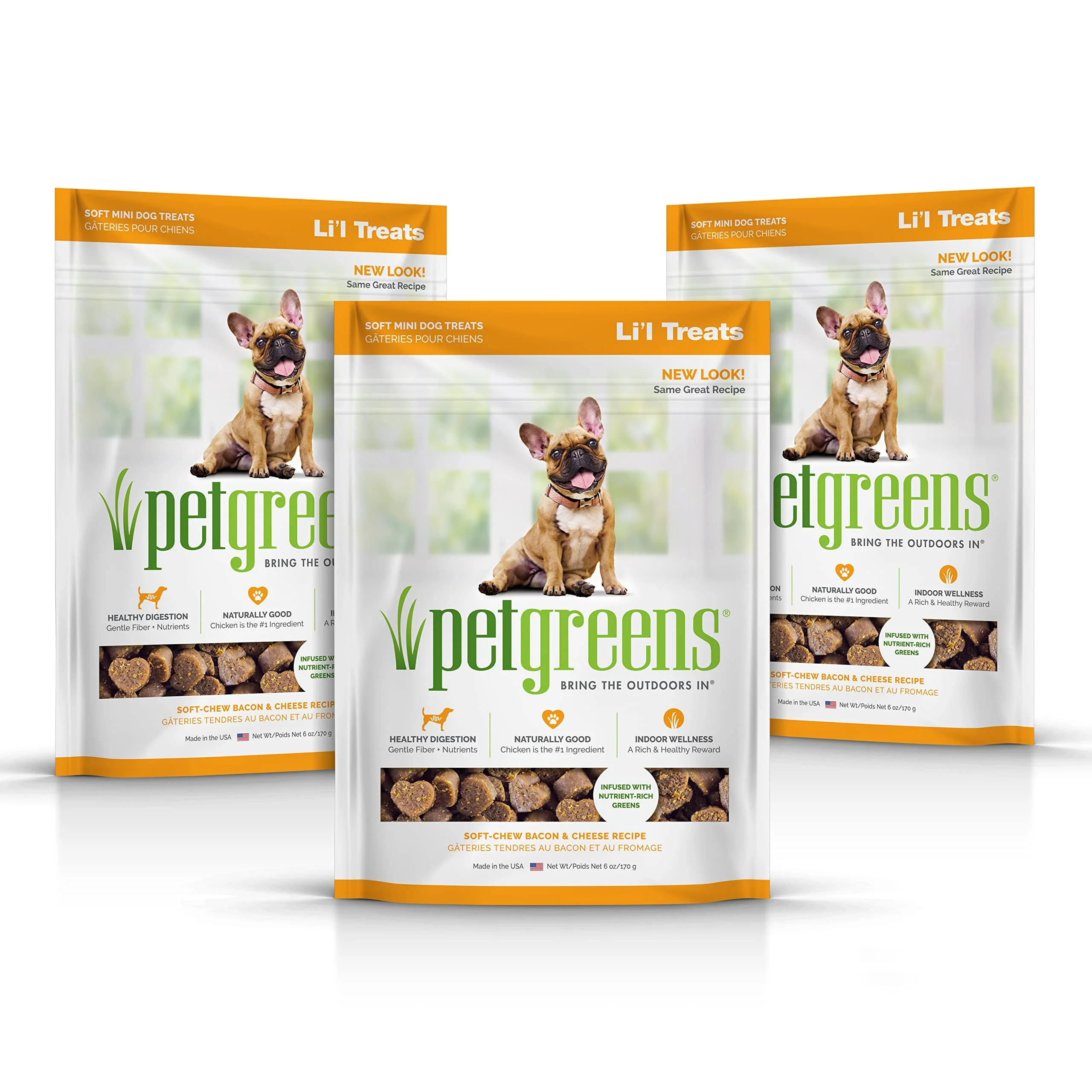 Proven Pet Greens Natural Soft-Chew Dog Treats with Supergreens – Bacon Cheese 3-Pack 6 oz Each Dependable