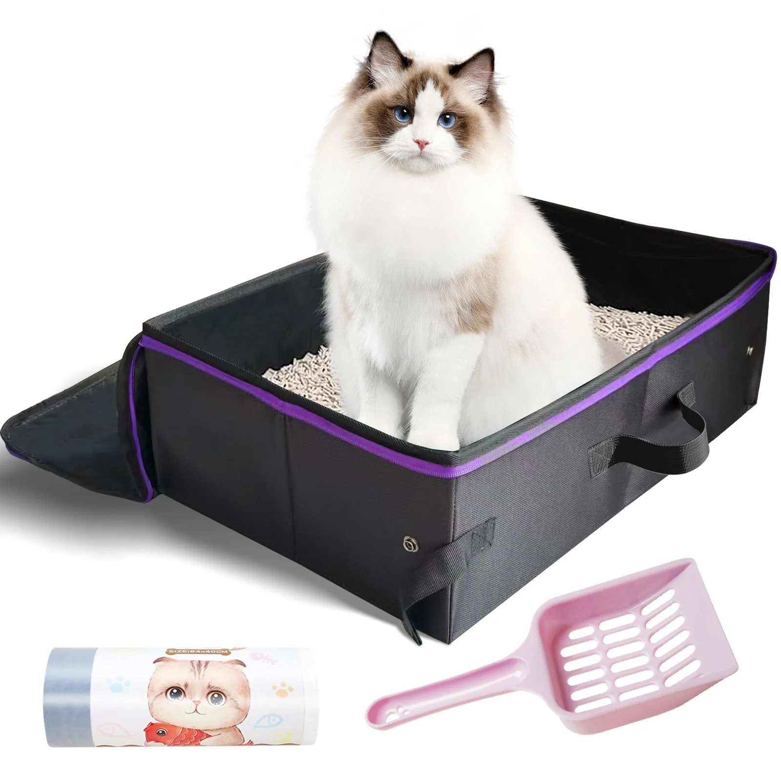 Innovative QmLoinDetail Portable Cat Travel Litter Box – 20x14x6.5 in Leak-Proof Foldable Includes 10 Liners Refined