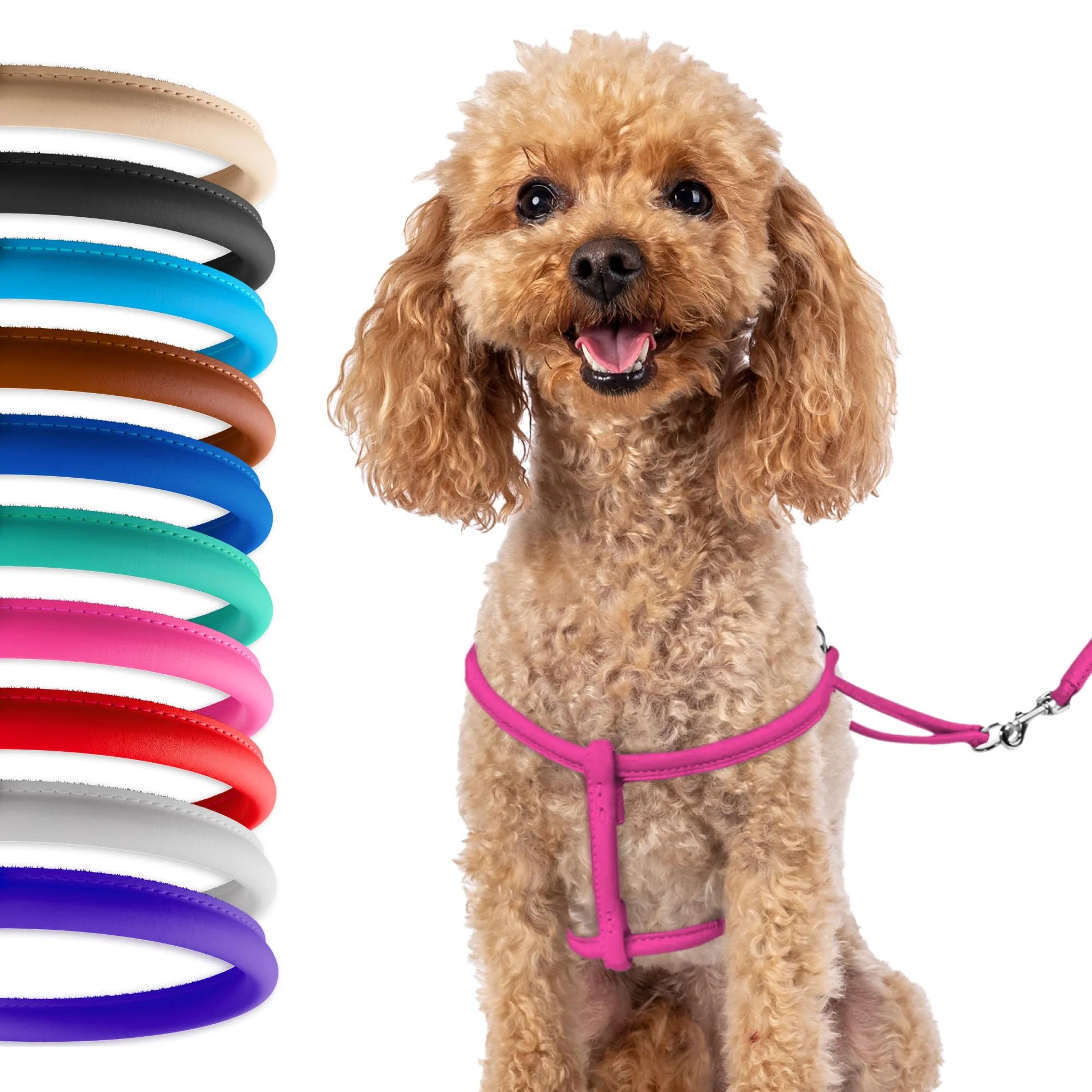 Responsible CollarDirect Rolled Leather Dog Harness Leash Set for Small Dogs – Pink XS Genuine