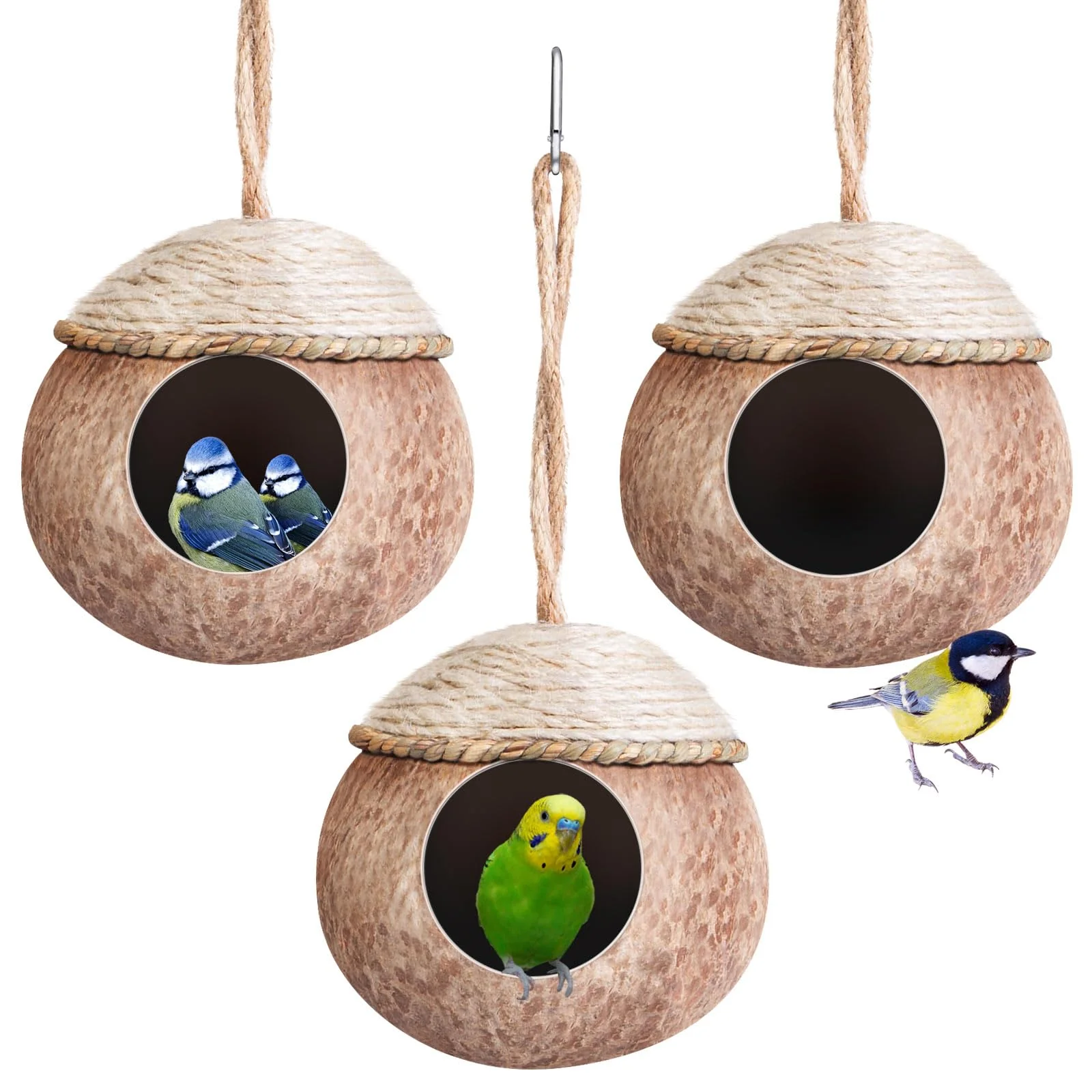 Minimalist Suzile 3 Pcs Natural Coconut Bird Nest – Hanging Cage Habitat for Small Birds Trendy
