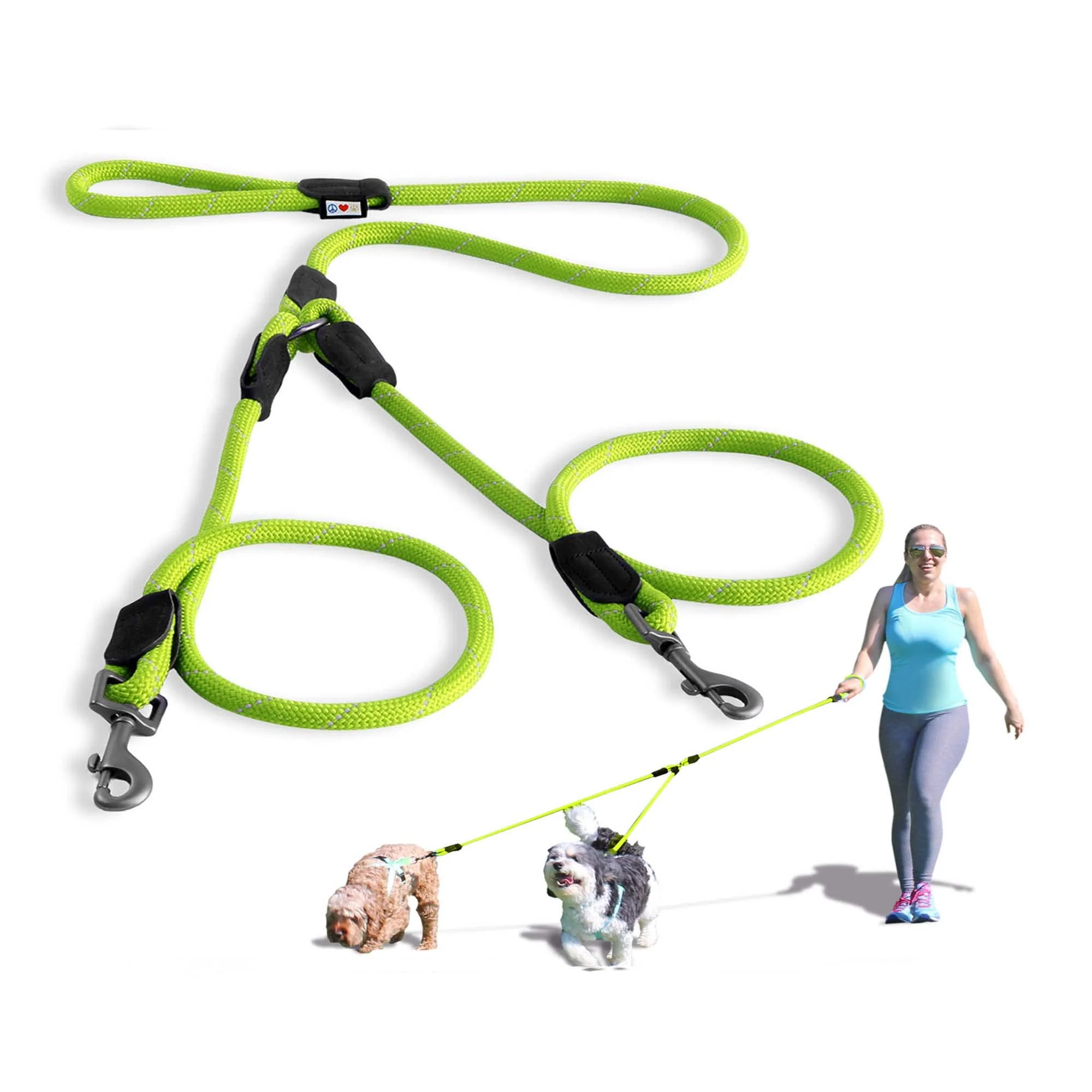 Responsible Pawtitas Double Leash for Two Dogs – 6ft Shock-Absorbing Reflective Rope Leash for Medium Large Dogs Green Contemporary
