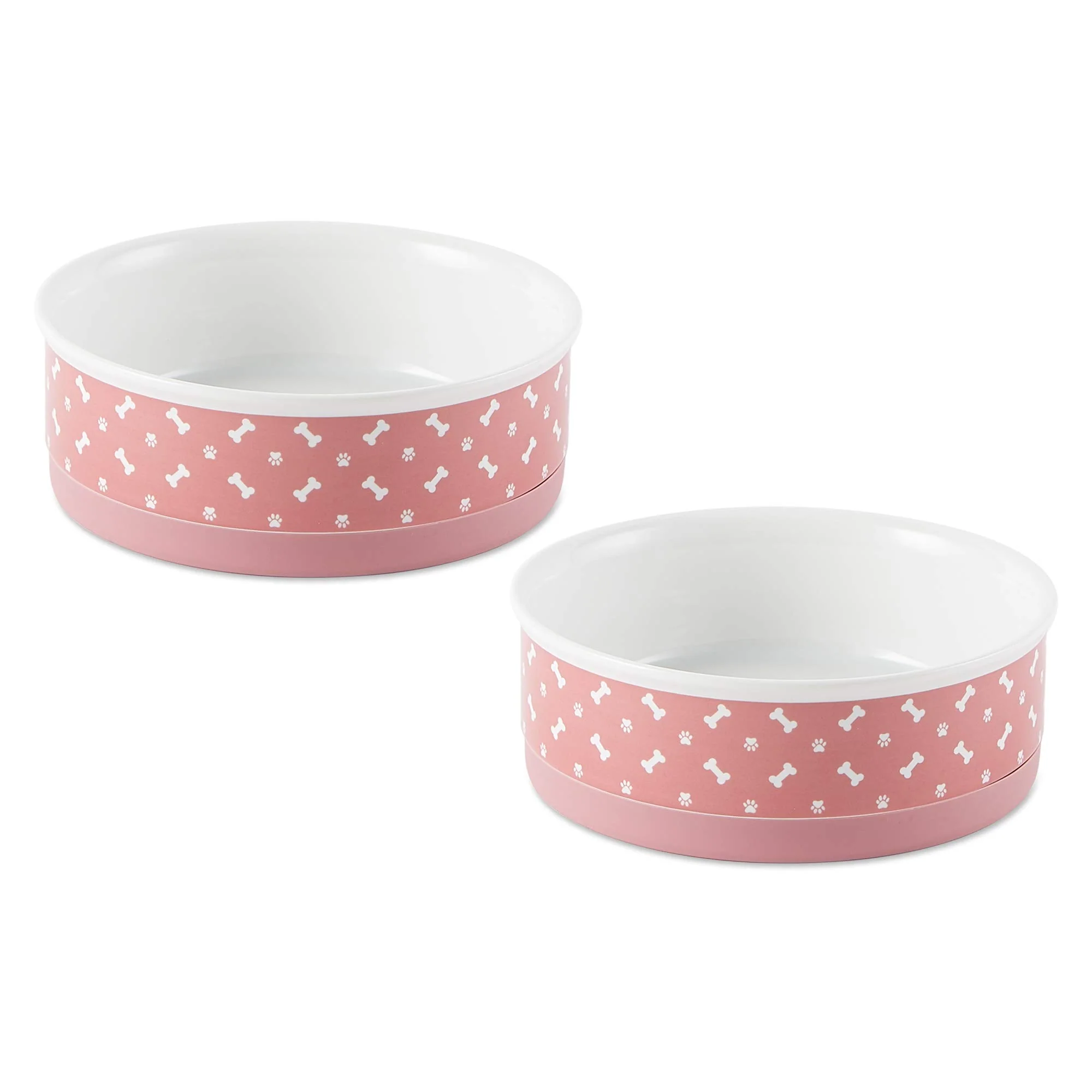 Expertly Made Bone Dry Ceramic Bone Paw Pet Bowls – Rose Medium Set 2 Count 6x2 inches Dishwasher Safe Superior