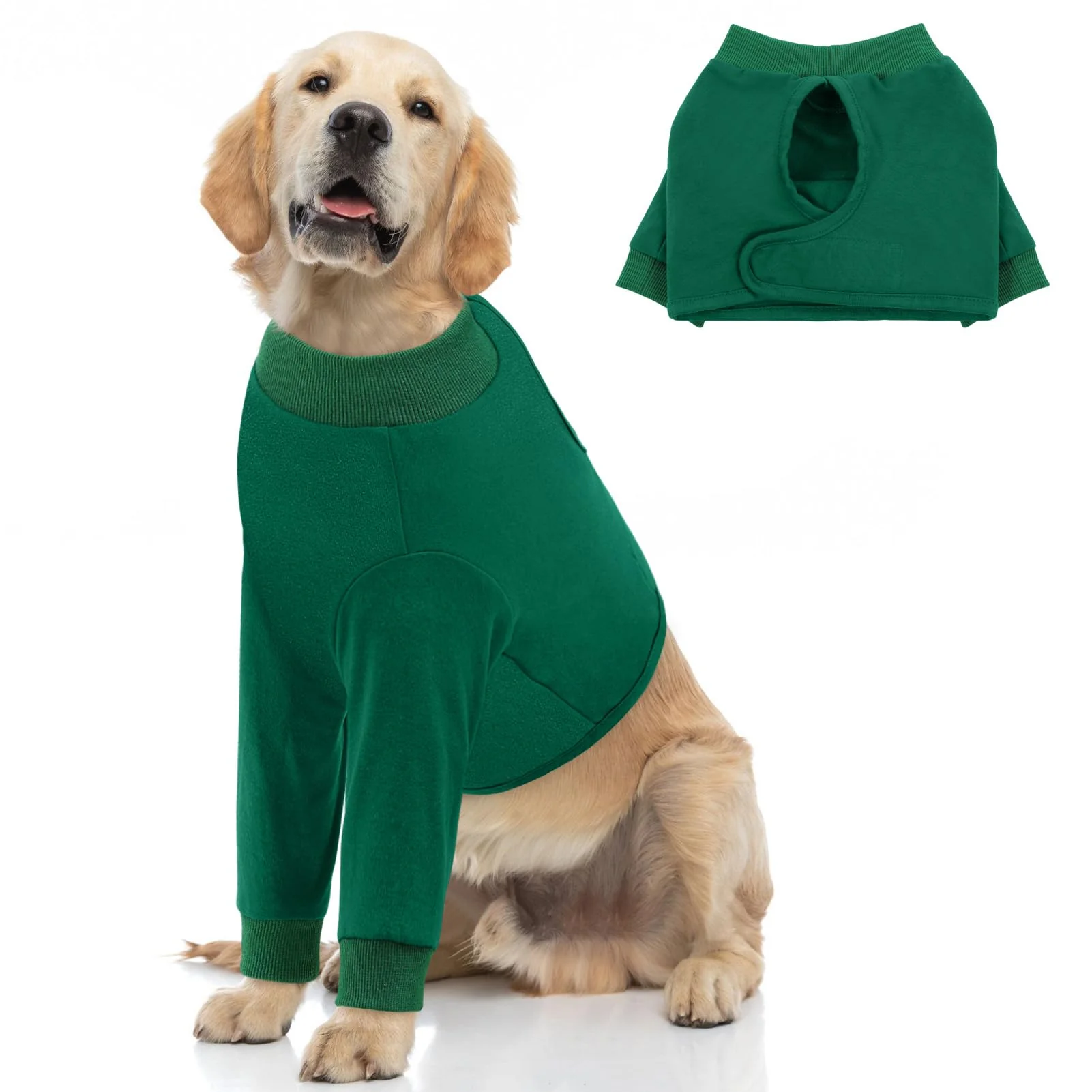 Green Queenmore Dog Recovery Suit for Front Legs – Adjustable Breathable Lick-Protection Sleeve Large Breed Sophisticated