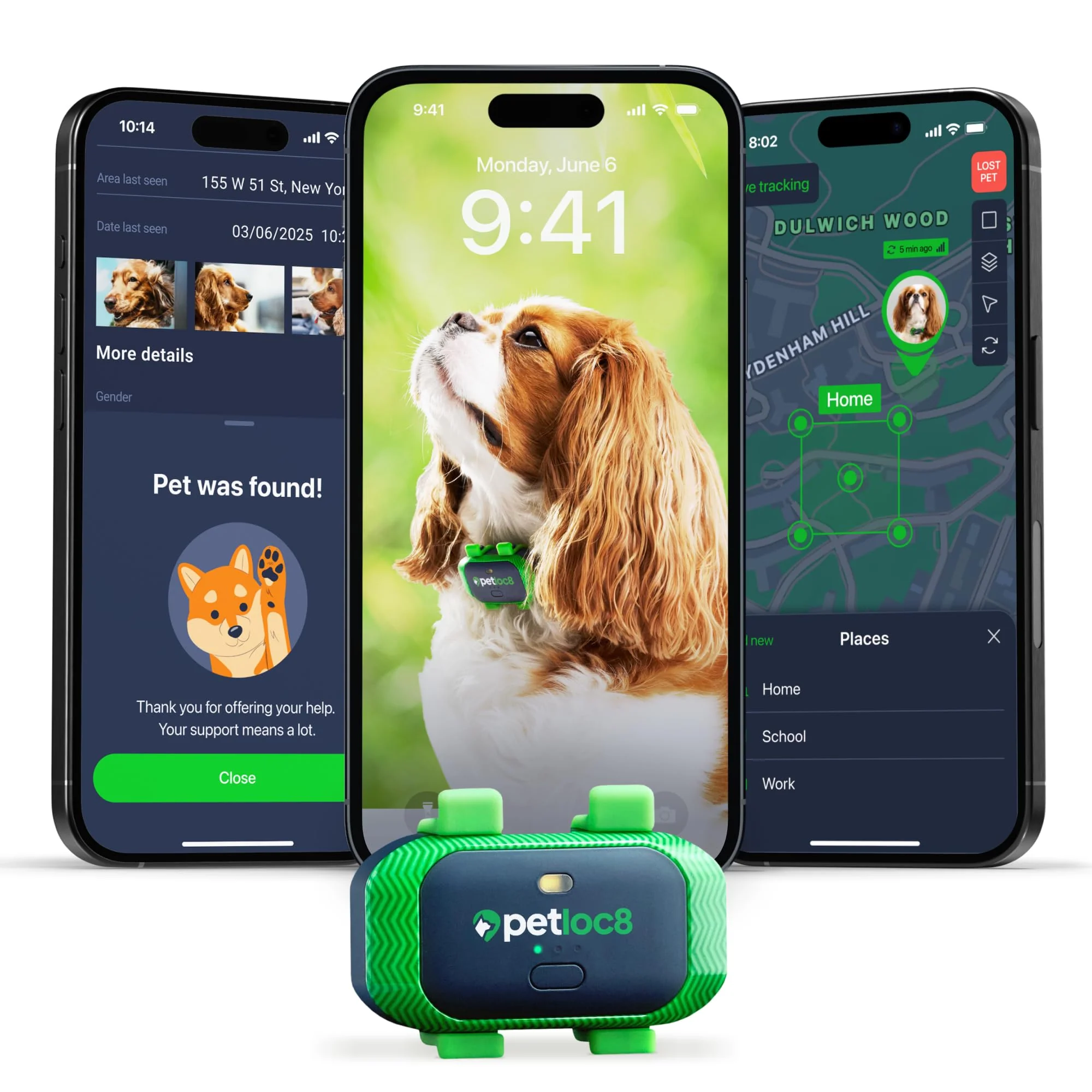 High-Grade PETLOC8 Dog GPS Tracker -Time Location Geo-Fence Alerts Waterproof Trendy