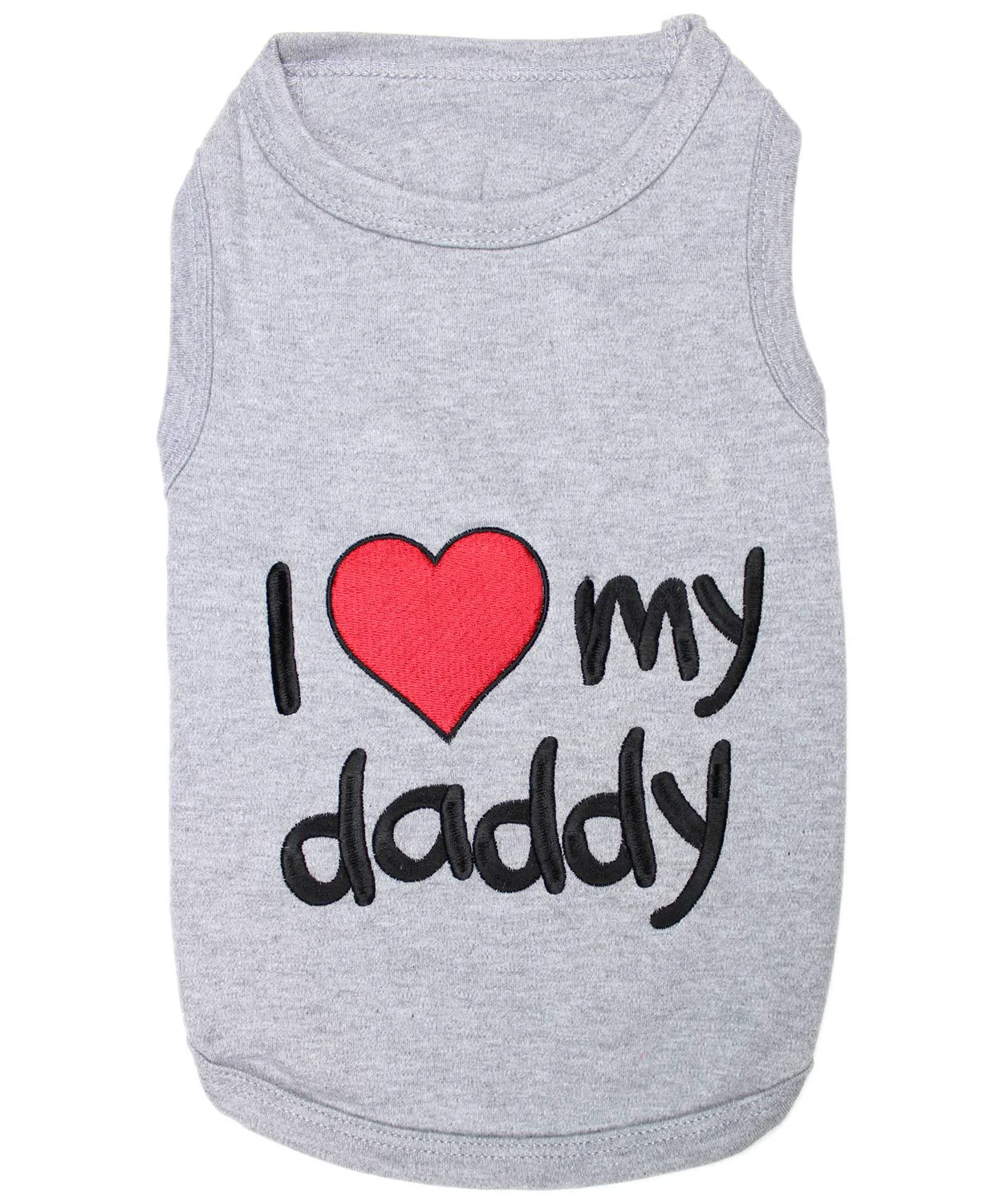 Top-Quality Parisian Pet Unisex Dog T-Shirt – Embroidered 'I Love My Daddy' Fathers Day Tee Breathable Sleeveless Detailed