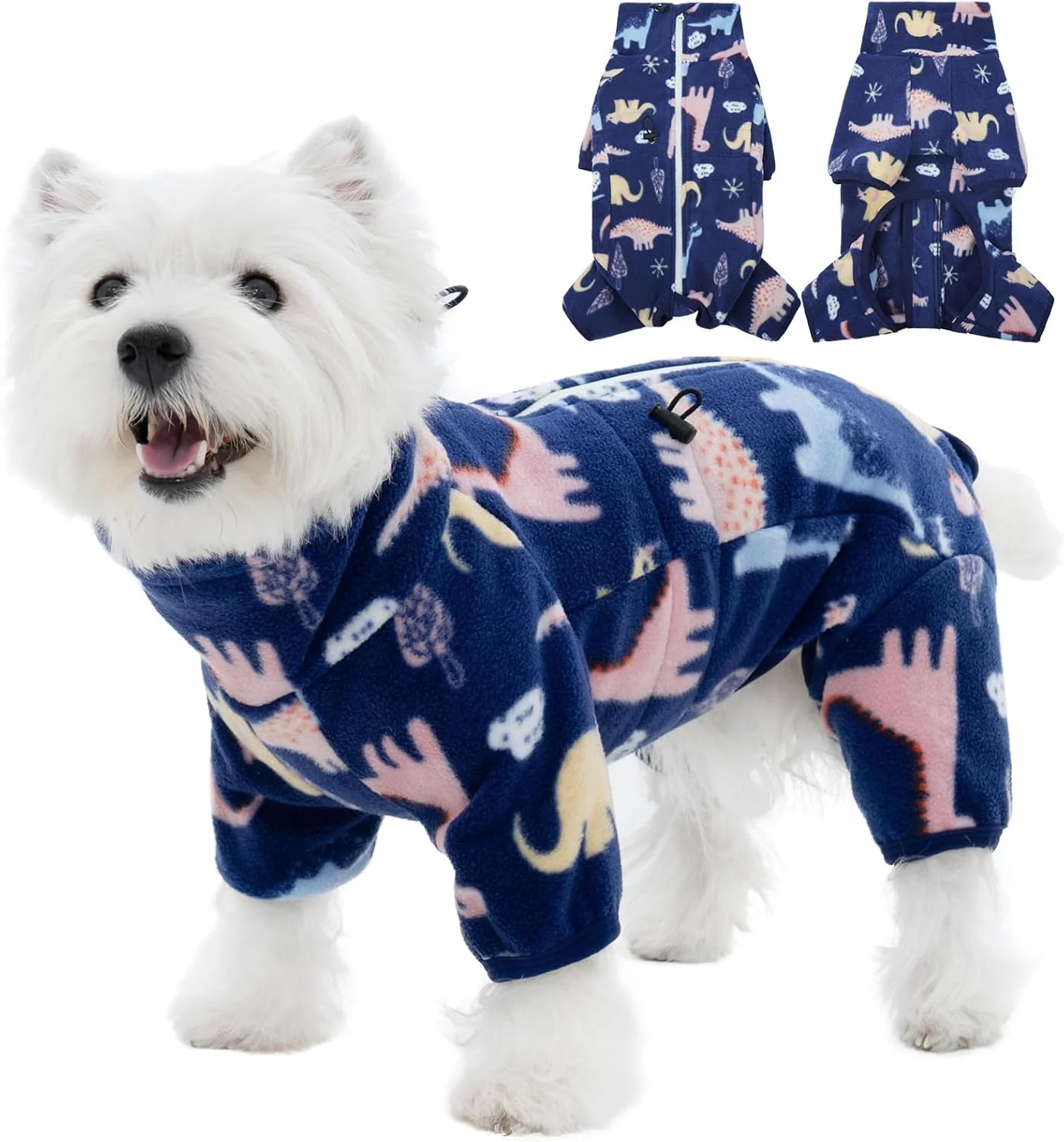 Smooth ROZKITCH Dog Winter Coat Soft Fleece Dog Pajamas Pet Windproof Warm Cold Weather Jacket Vest with Reflective Zipper Jumpsuit Apparel Outfit Clothes for Medium Dog Dinosaur S Long-Lasting