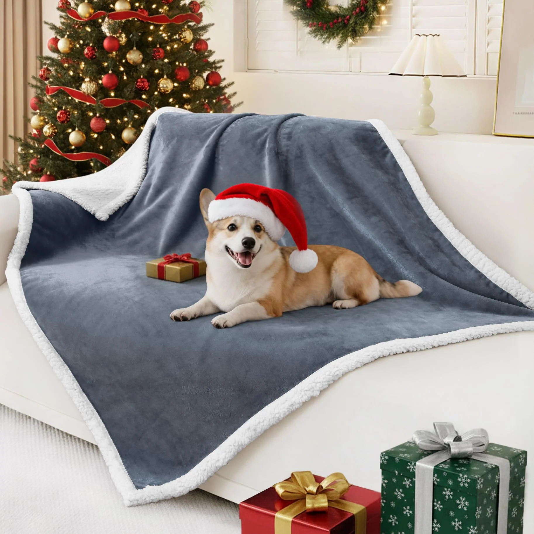 Crafted Smiry Waterproof Blanket Throw for Large Dogs – Reversible Plush Sherpa Sofa Protector 50x60 High-Performance