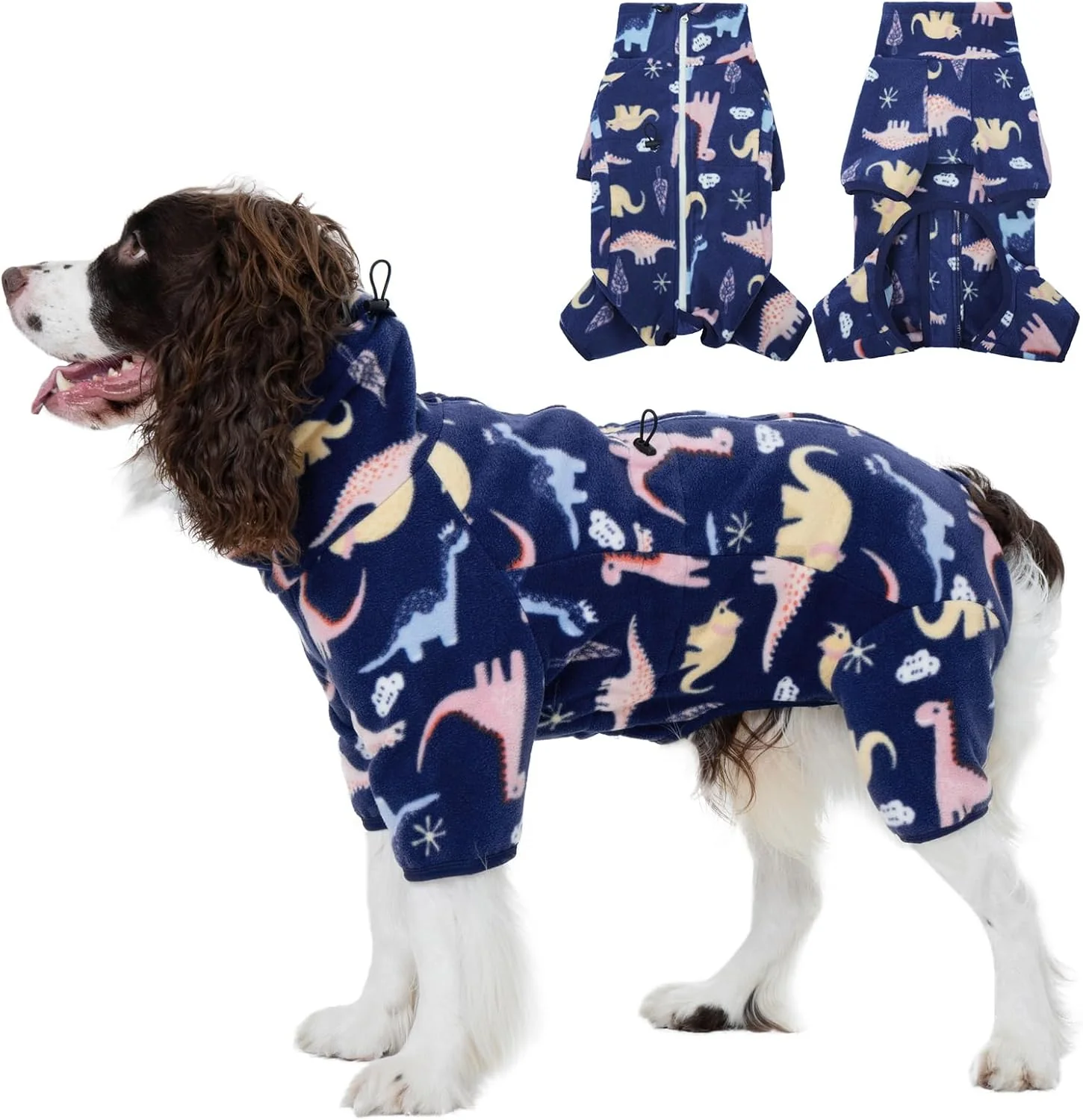 Efficient ROZKITCH Dog Clothes Large Sized Pajamas Pet Windproof Warm Cold Weather Jacket Vest with Reflective Zipper Jumpsuit Apparel Outfit Clothes for Medium Dog Dinosaur L Detailed