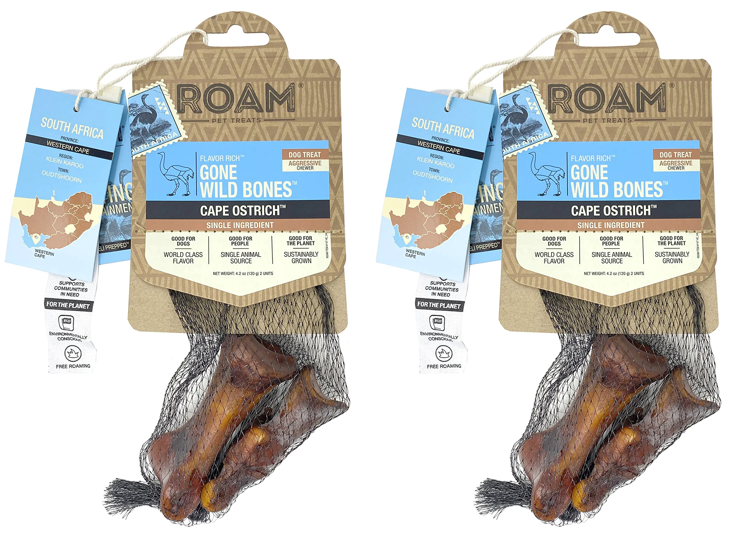 Consistent ROAM Pet Treats Small Ostrich Dog Chew – Long-Lasting Ostrich Bones for Small to Medium Dogs Pack of 2 Advanced