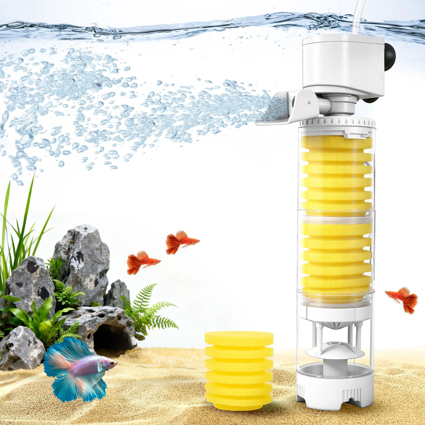 Modern Vehipa 4-in-1 Fish Tank Filter for 40-70 Gallons — 225 GPH Ultra-Quiet Fine