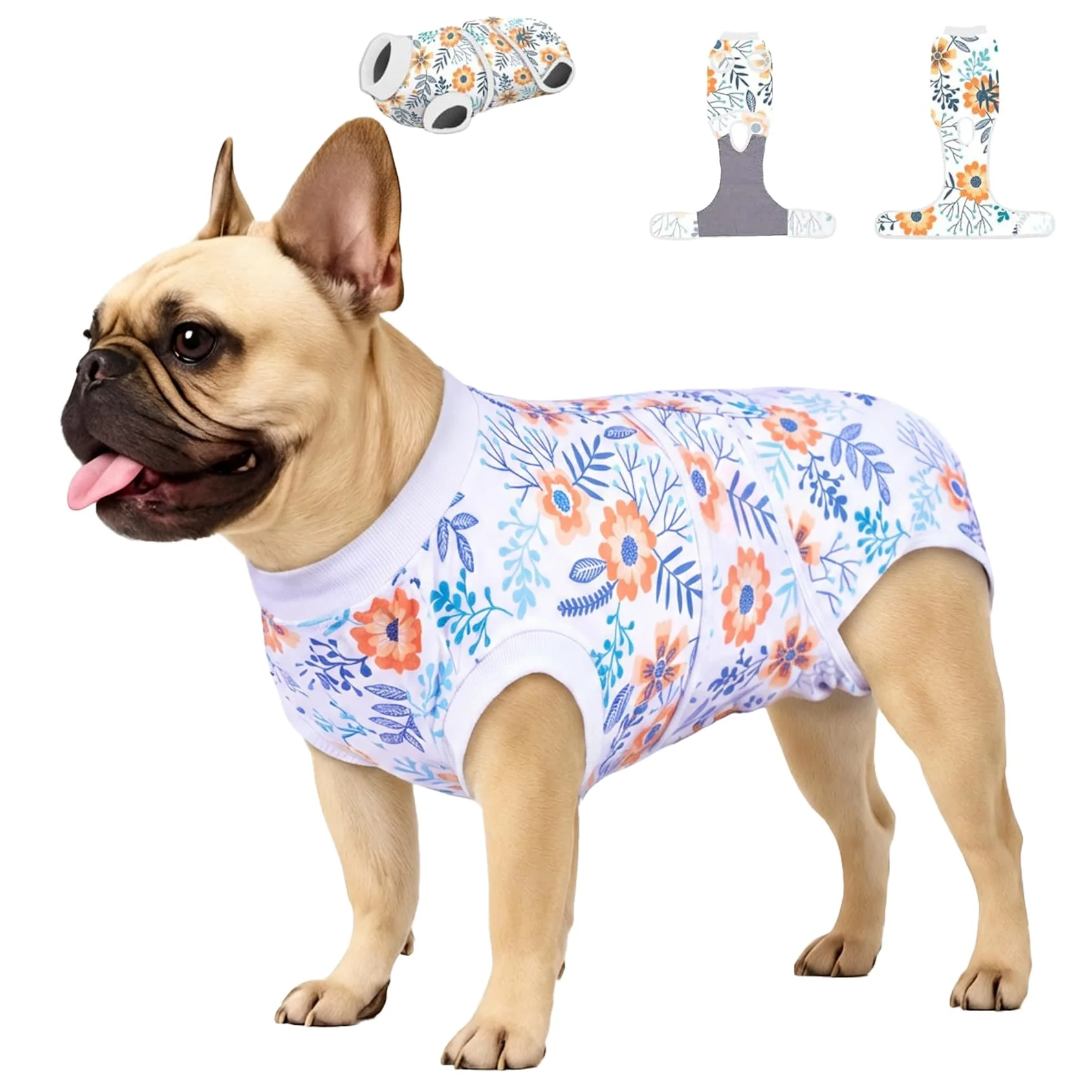 Convenient PetWarm Dog Spay Recovery Suit – Orange Flower Pattern XS Fine Crafted