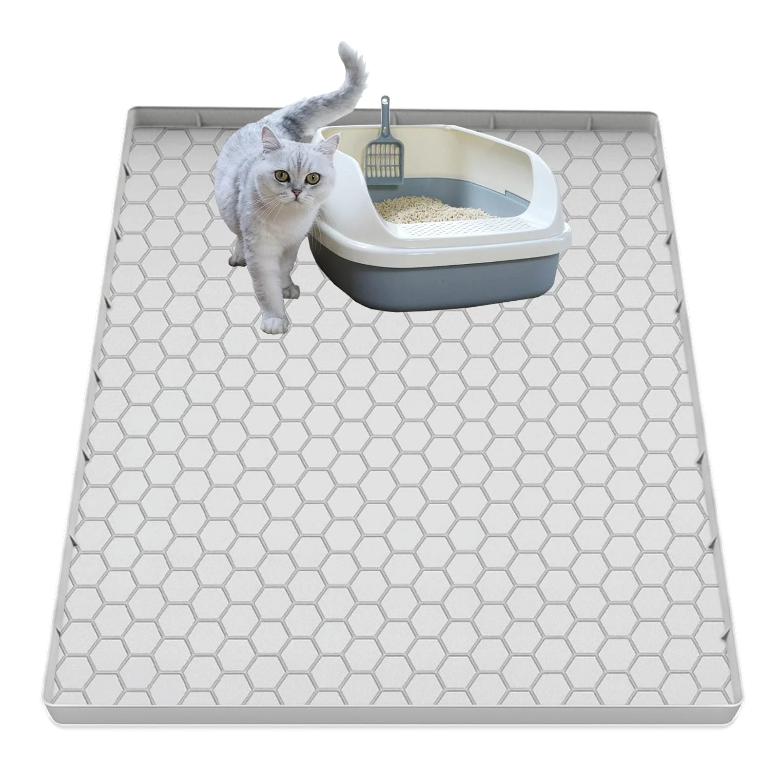 Enhanced JSXZWOO Cat Litter Mat 37x22 in Silicone Waterproof Non-Slip Easy Clean Safe