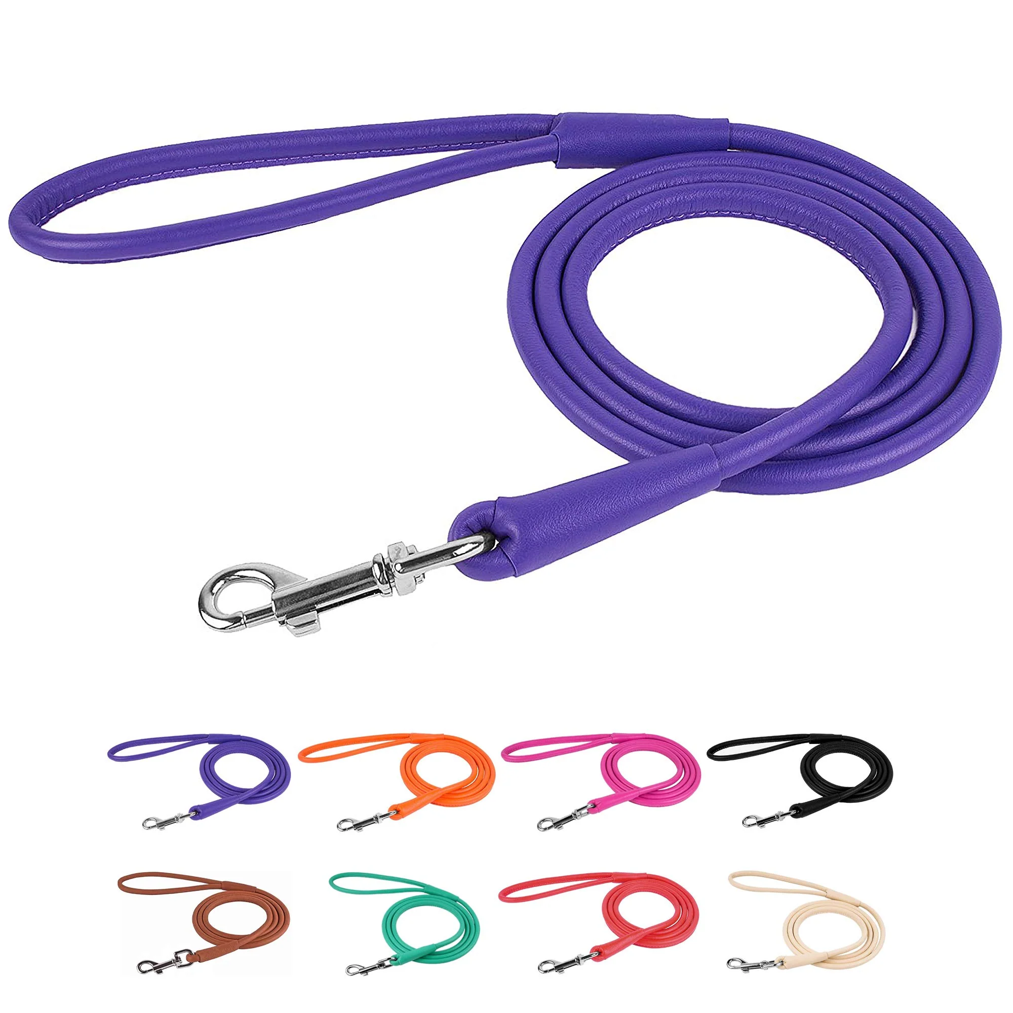 Reliable CollarDirect Rolled Leather Dog Leash – 4ft 6ft Soft Padded Training Lead in 14 Colors Minimalist