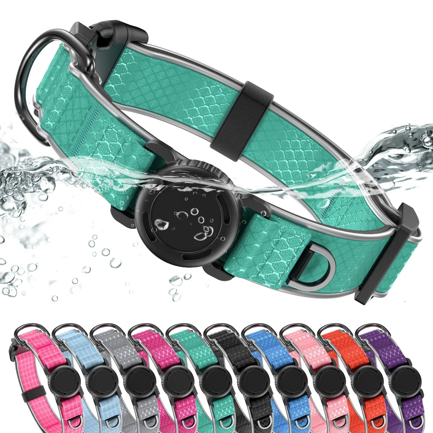 Efficient WhoseID Airtag Dog Collar – Waterproof Holder QR Code ID Reflective Green 10''-16'' Organic