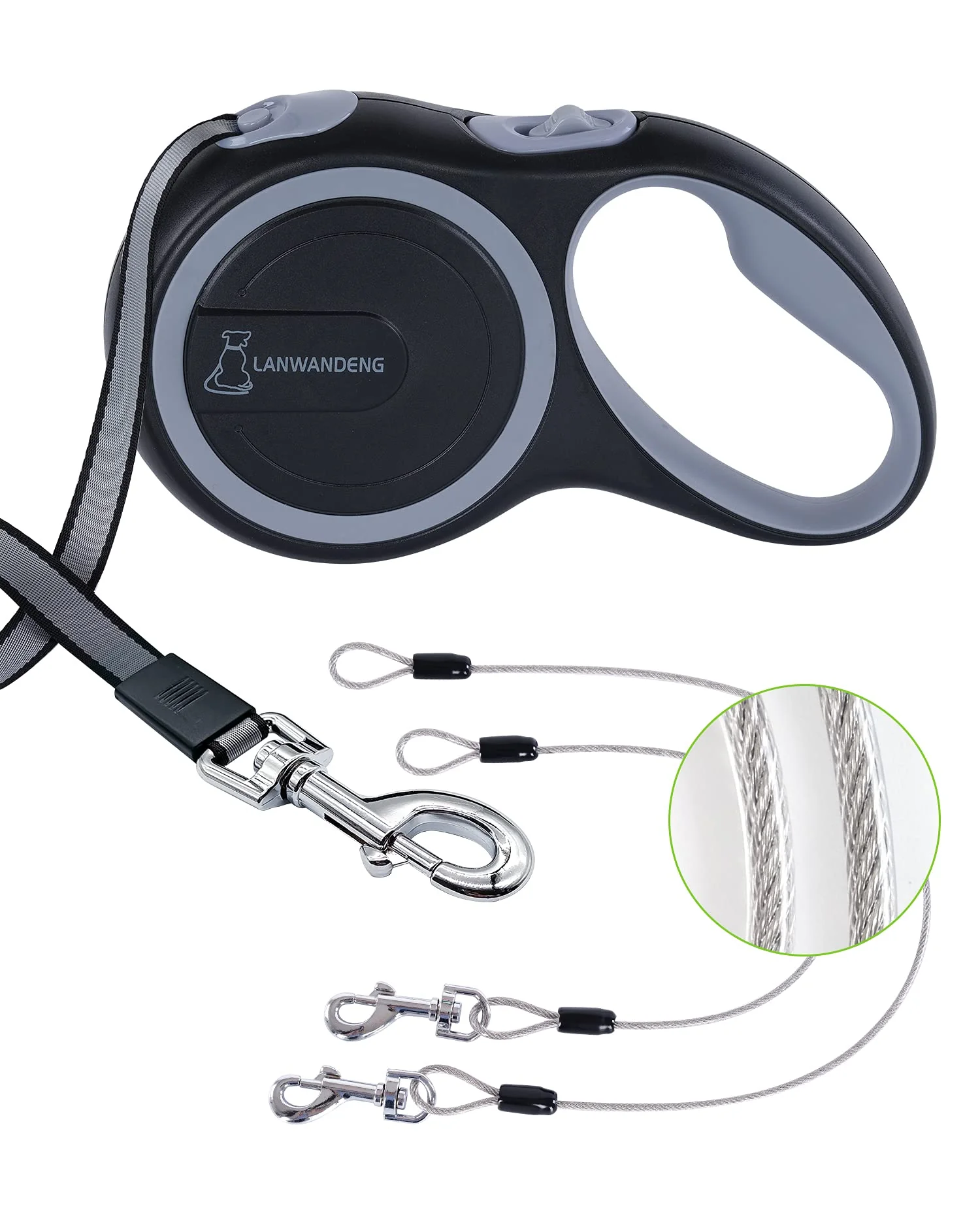 High-Quality Lanwandeng 26FT Chew-Proof Retractable Dog Leash — Dual Wire Ropes 360° Tangle- Anti-Slip Handle Up to 110 lbs Organic