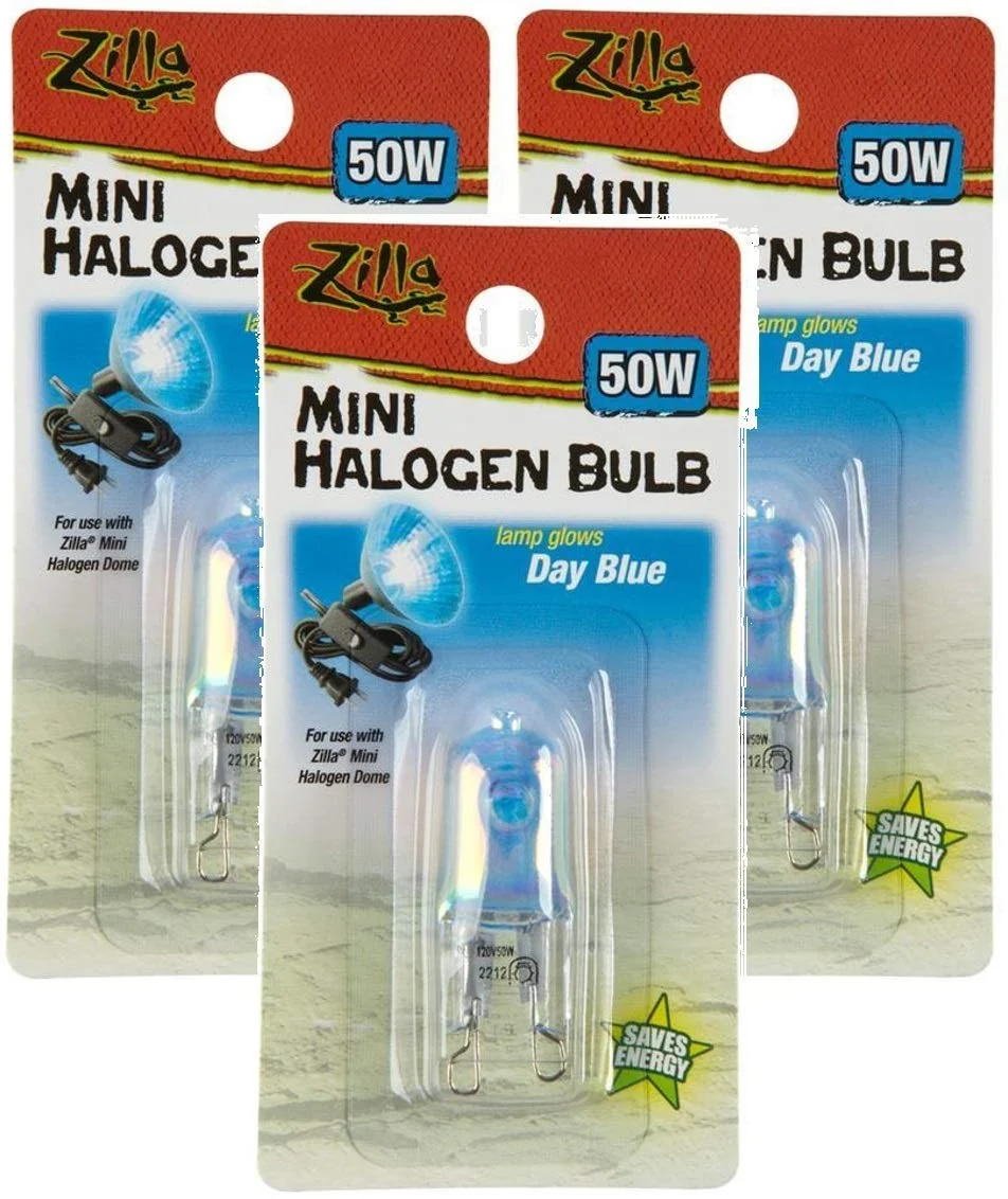 Premium Zilla Mini Halogen Reptile Lamp Bulb 50W Day Blue 3 Pack Professional