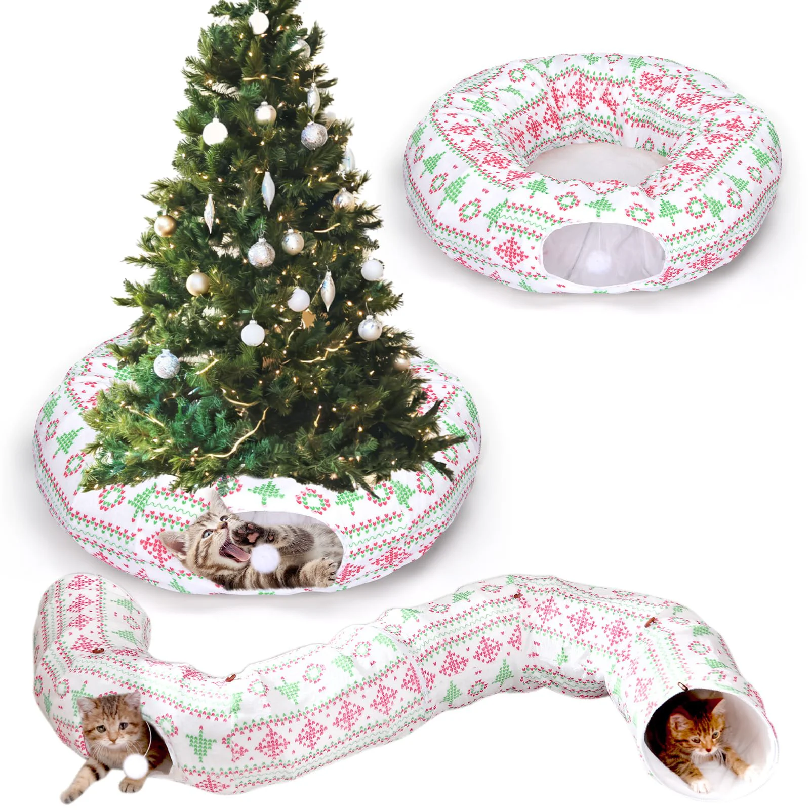Secure Leyndo 37 x 10 inch Cat Tunnel – Plush Christmas Tree Skirt Play Tunnel Recyclable