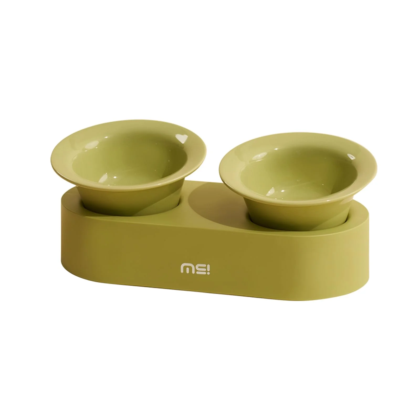 Modern MS MAKE SURE Raised Cat Bowls Set – 9° Tilt Ceramic Dual Dishes 320ml Each Non-Slip Lead Cadmium Green Dependable