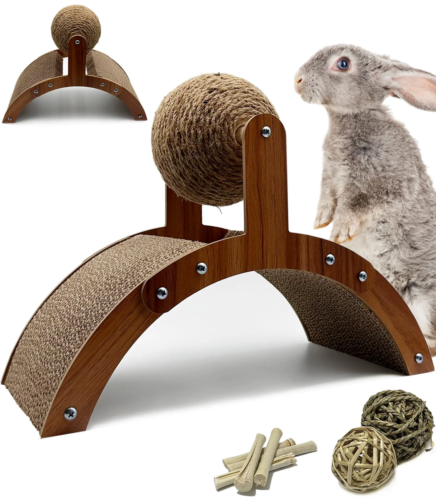 Official Niwaes Rabbit Scratch Toys – Natural Sisal Ball Cardboard Pad 2-in-1 Enrichment Healthy