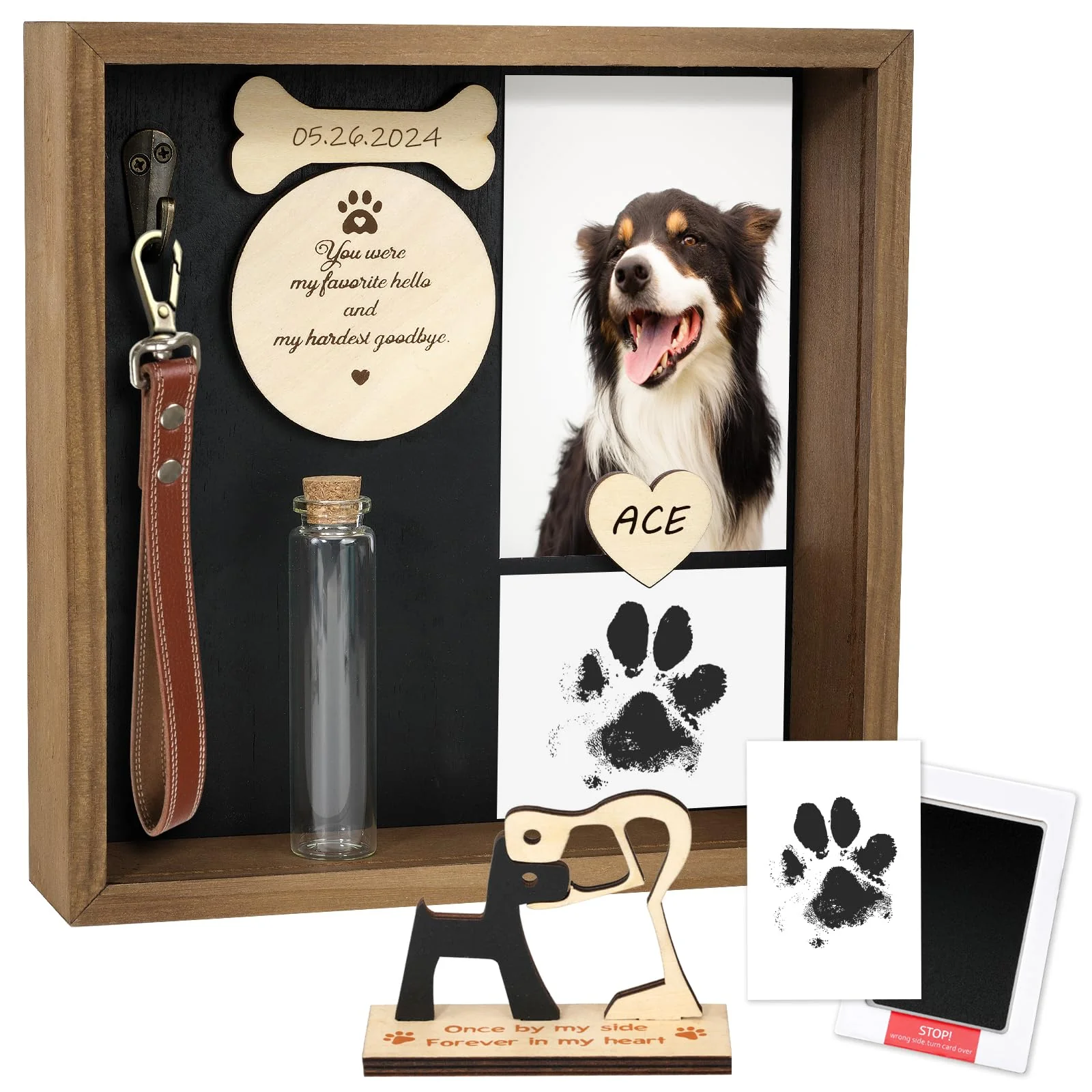 Original VavoPaw Dog Memorial Shadow Box 8.6'' — Paw Print Kit Fur Jar Smart