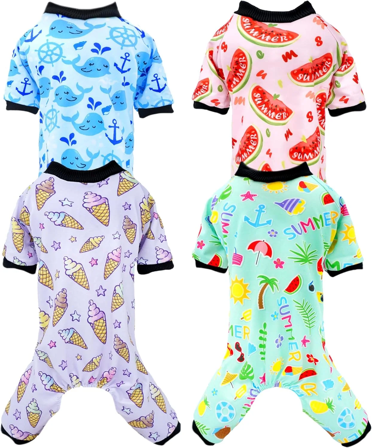 Environmentally Friendly PET SHOW 4 Pack Dog Pajamas for Small Medium Dogs Girl Boy Watermelon Soft Stretchy PJs Whale Ice Cream Jumpsuit Dog Floral Onesies Outfits with Sleeve Pets Breathable Summer Clothes Costume XL Practical