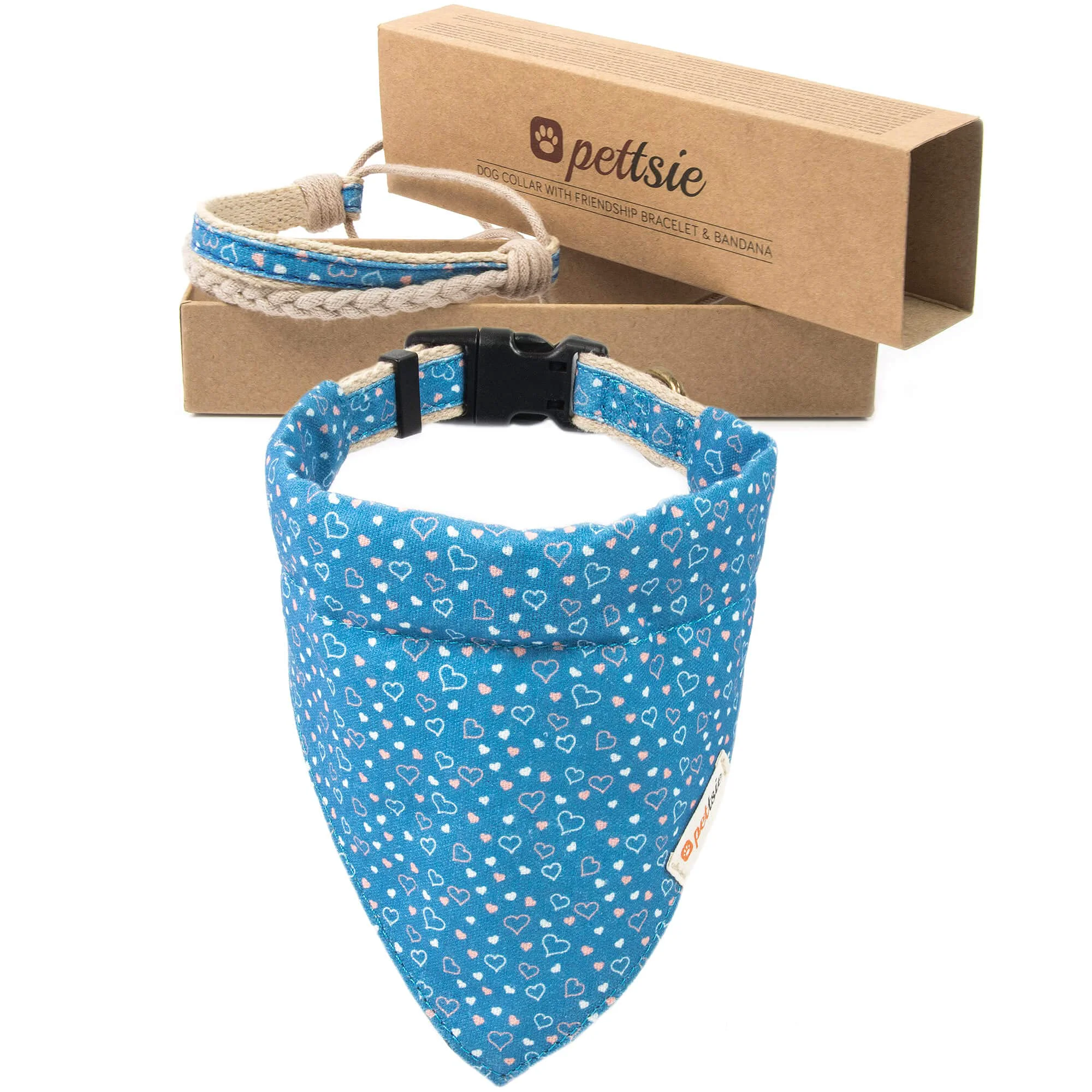 Exceptional Pettsie Adjustable Dog Bandana Collar Matching Owner Bracelet — Soft Hemp Blue Small Healthy