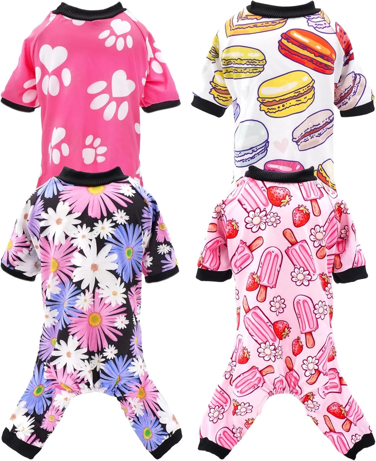 Optimized PET SHOW 4 Pack Small Dog Pajamas Girl Doggies Soft Stretchy PJs Paw Floral Puppy Cats Doughnut Ice Cream Onesies Outfits with Sleeve Pets Breathable Summer Clothes Costume S Stylish