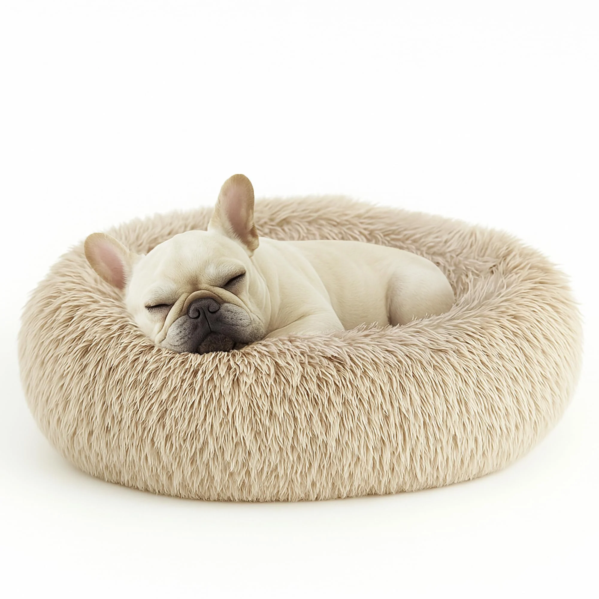 Reliable Deconovo Calming Donut Dog Bed – Washable Plush Round Bed for Small Dogs Cats Beige 30-inch Pure