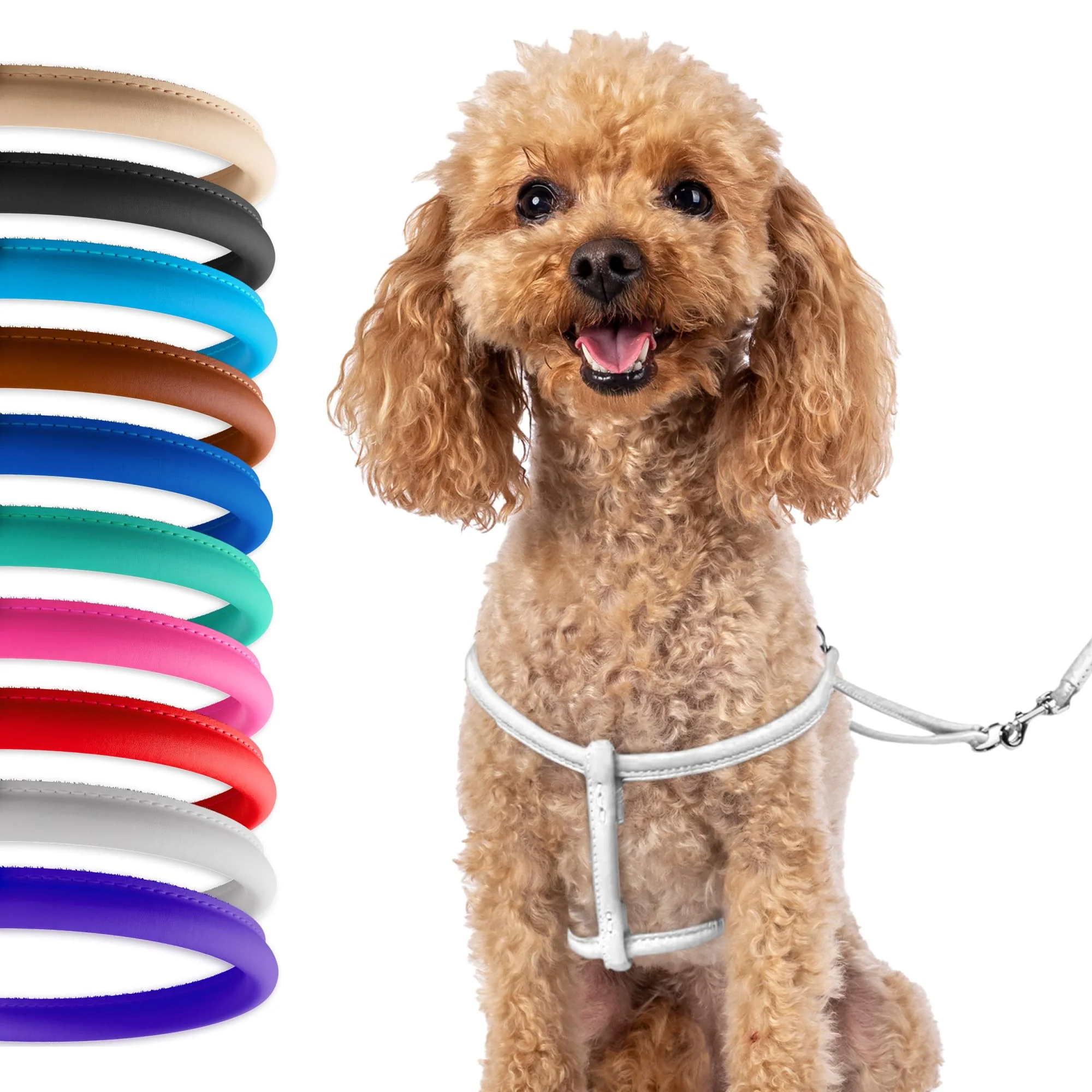 Original Design CollarDirect Rolled Leather Dog Harness for Small Dogs — Step-In Set XS Fine