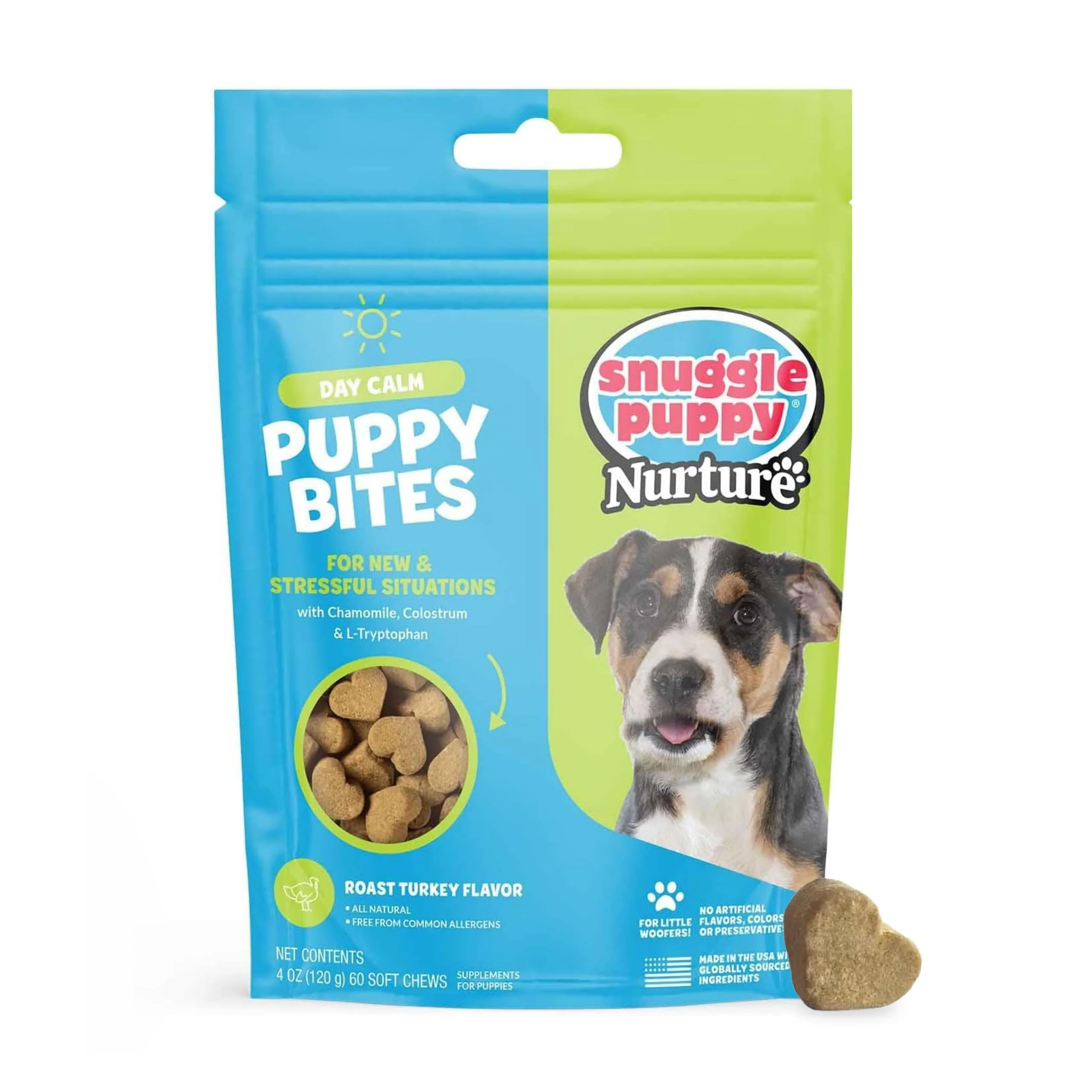 Smart Snuggle Puppy Day Calm Puppy Bites – Colostrum Chamomile Ashwagandha Calming Treats 60 Soft Chews Innovative