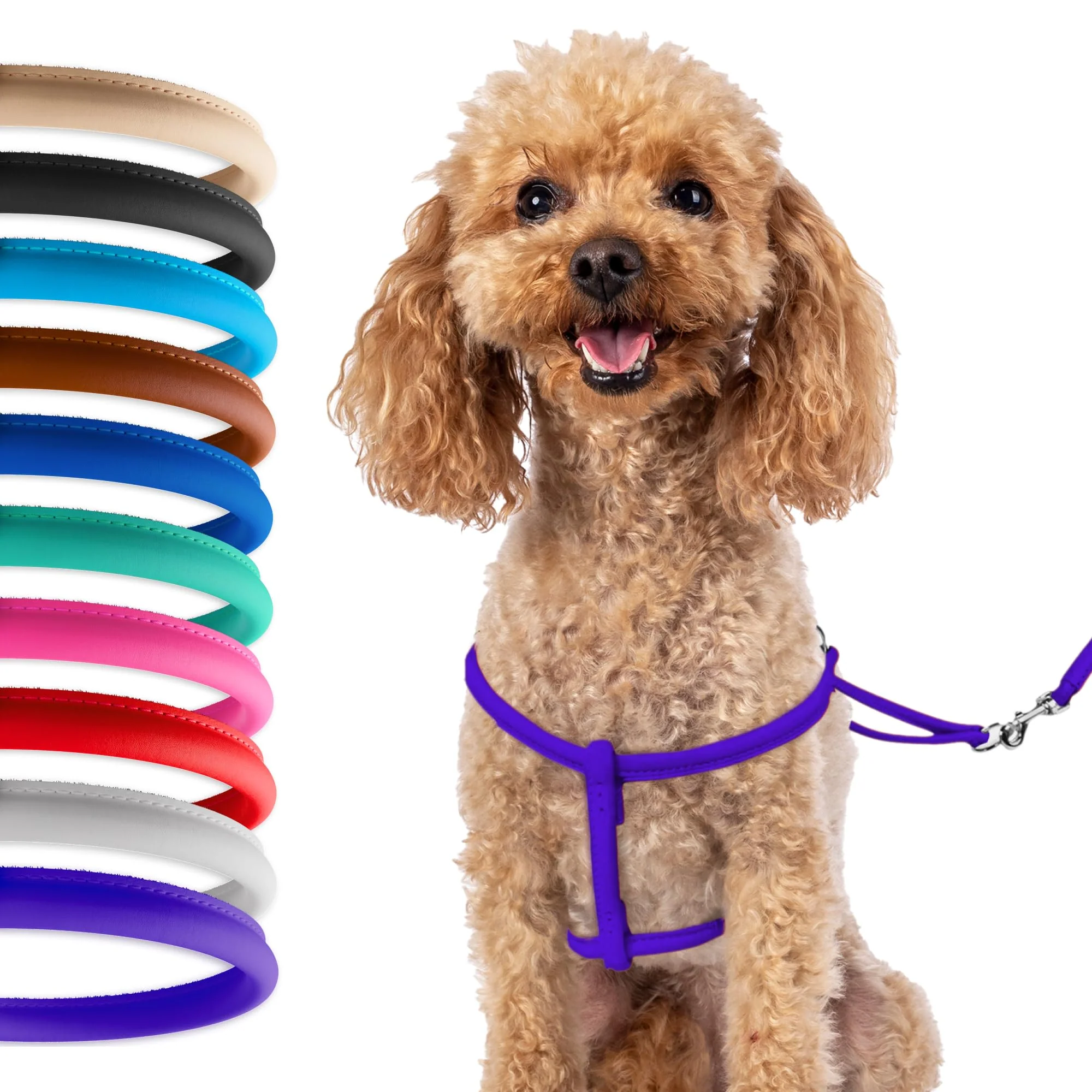 Genuine CollarDirect Rolled Leather Dog Harness Small Puppy Step-In Leash Set Purple XS Optimized