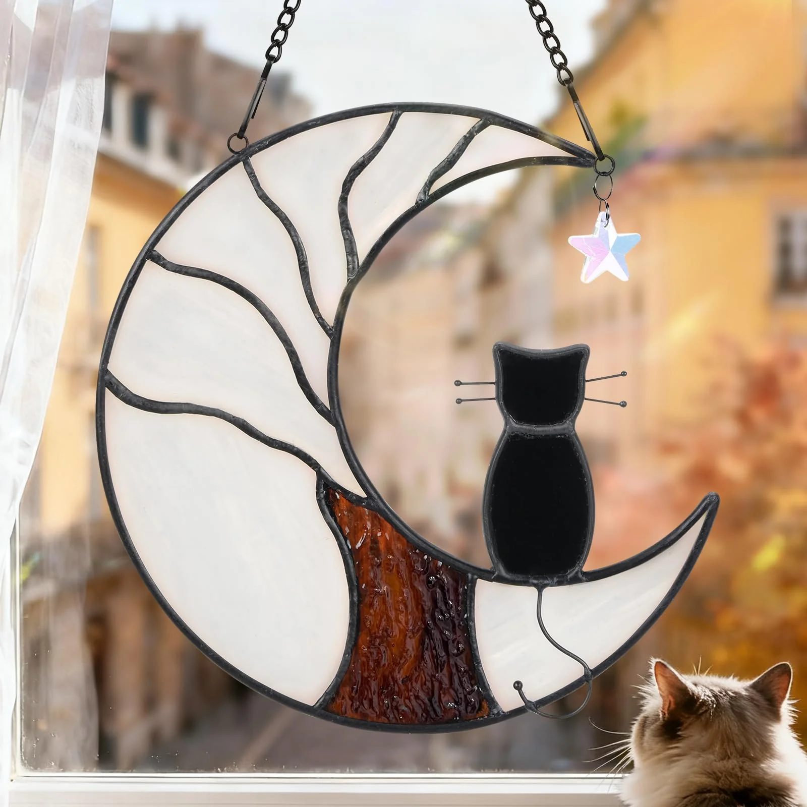 Premium Ayadon Cat Memorial Suncatcher – Handmade Stained Glass Window Hanging Gift Enhanced