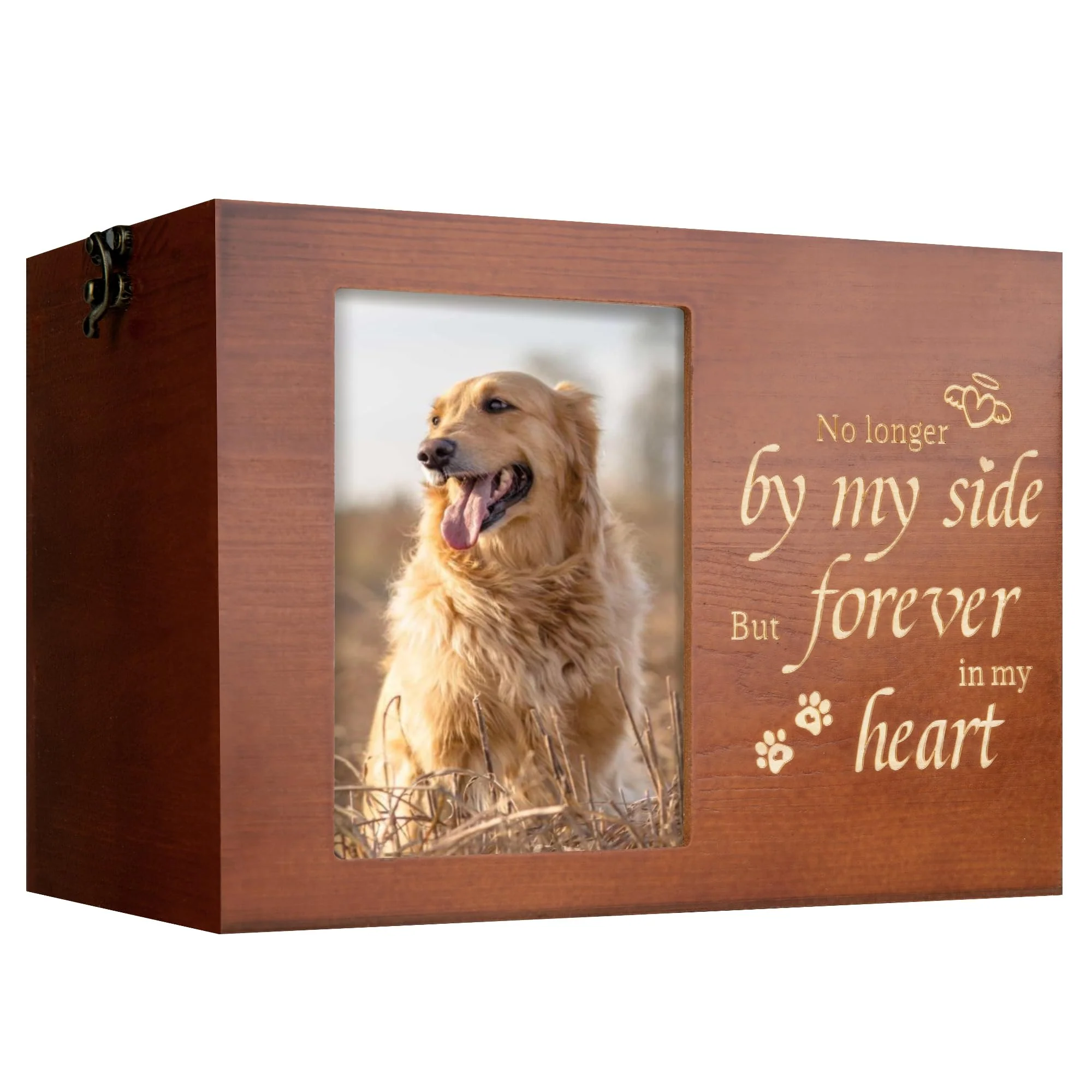 Innovative RINVEE Pet Urns for Dogs or Cats – Wooden Memory Box with Photo Frame Black Flannel Lining Brown X-Large Organic