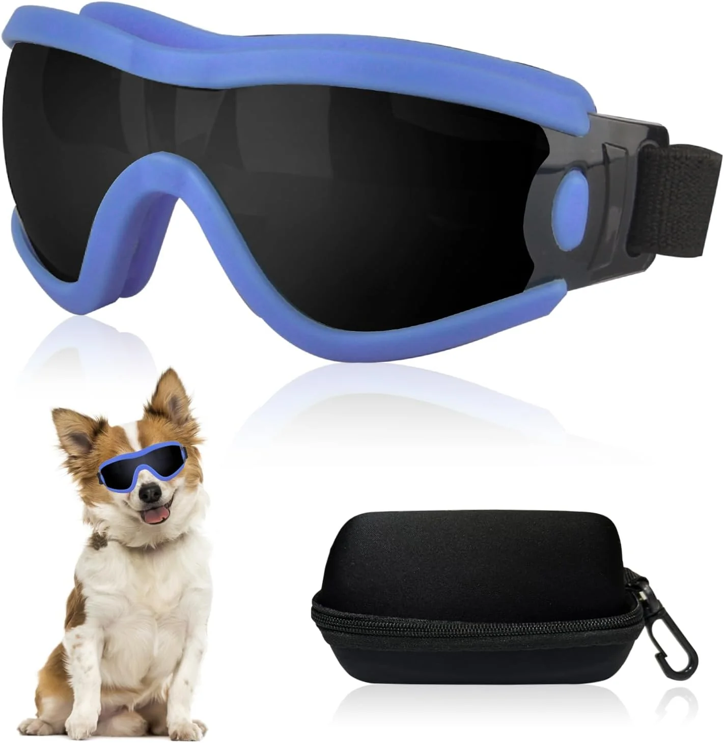 Detailed Dog Goggles Small Breed Dog Sunglasses with Adjustable for UV Protection Eyewear Doggy Doggie Puppy Glasses Anti-Fog Wind Dust Snowproof Blue Frame Black Lens Environmentally Friendly