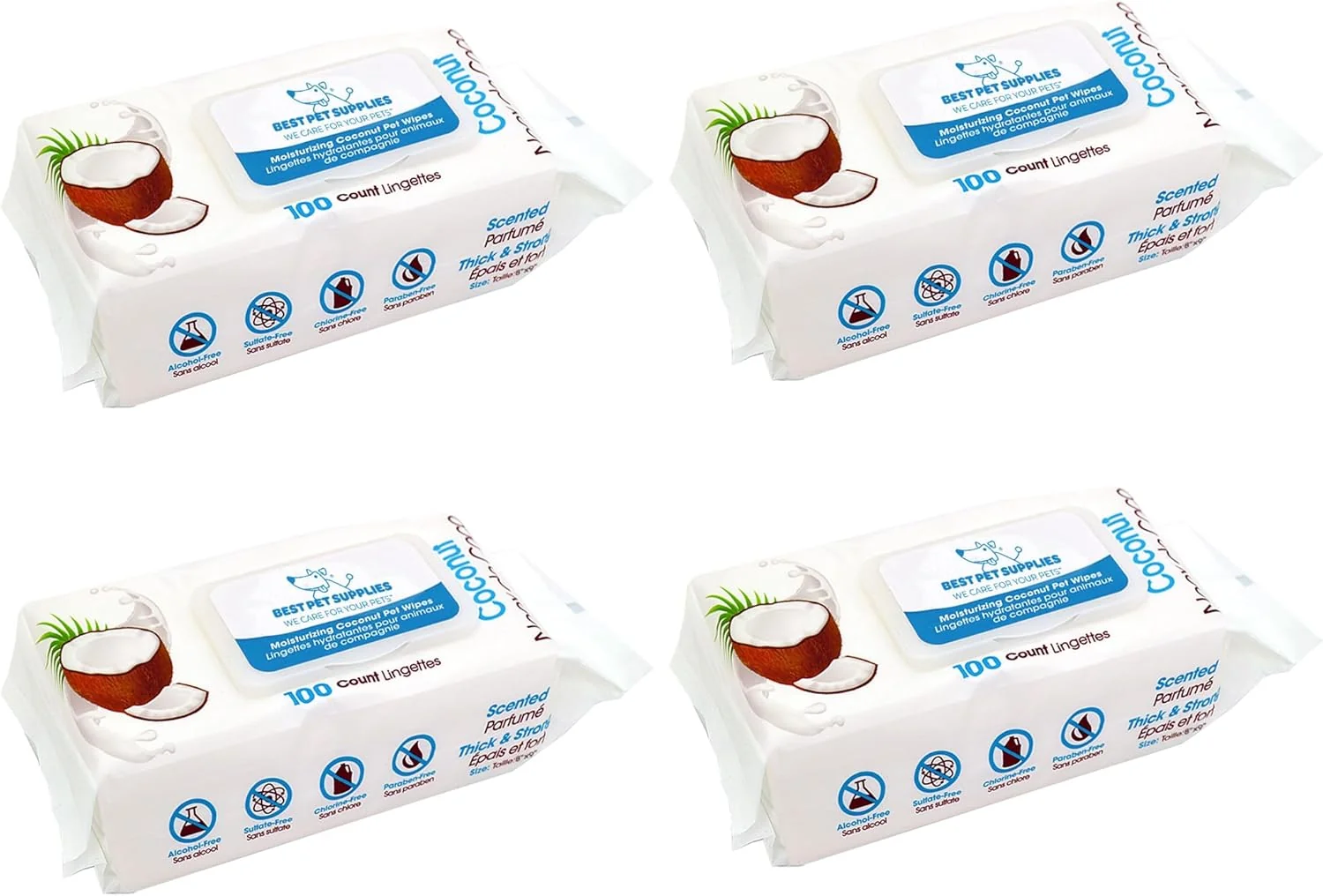 Premium Pet Supplies Pet Grooming Wipes for Dogs Cats Deodorizer for Coats Dry Itchy or Sensitive Skin Clean Ears Paws Body Butt - Moisturizing Coconut 400 Count Safe