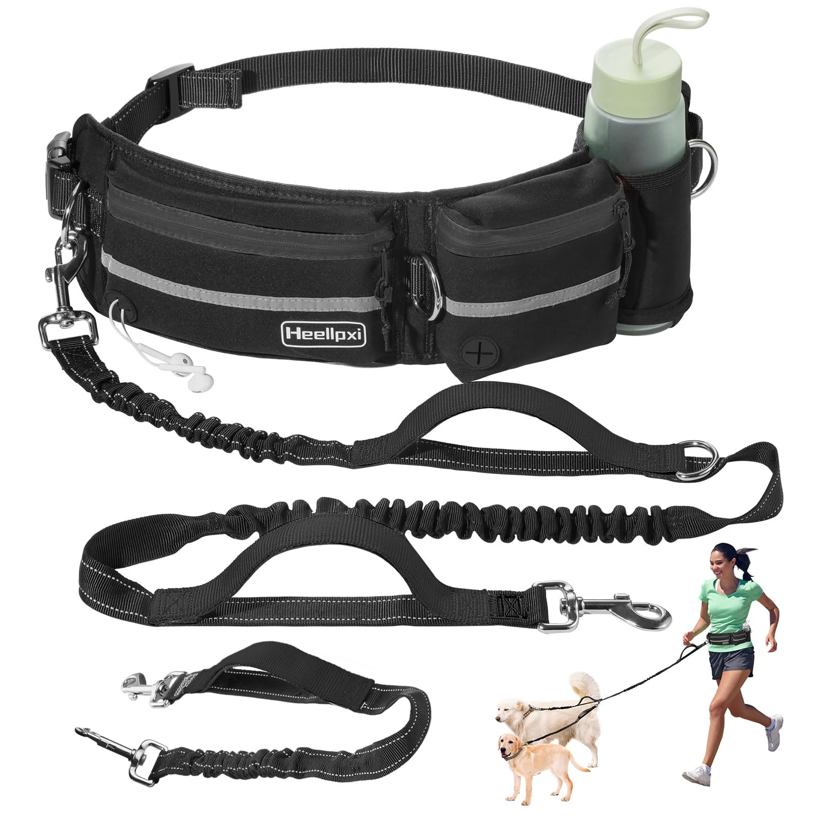 Recyclable Heellpxi Hands- Dog Leash With Pouch – Waist Attachment for Walking Two Dogs Reflective Stitching Dual Handle Certified