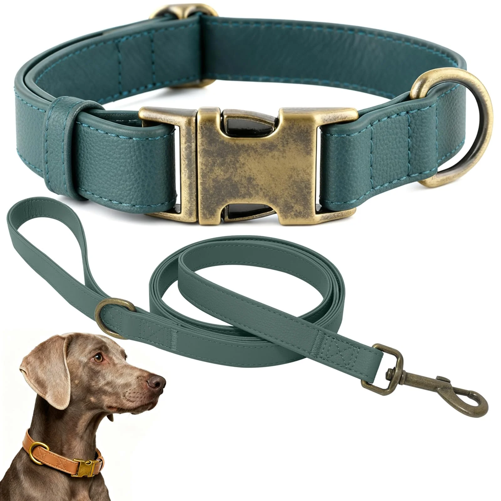 Fine Crafted Ben Fellows Silicone Dog Collar Leash Set – Waterproof Odor-Proof Leather-Look for Large Dogs Green 14.5–24 in neck High-Performance