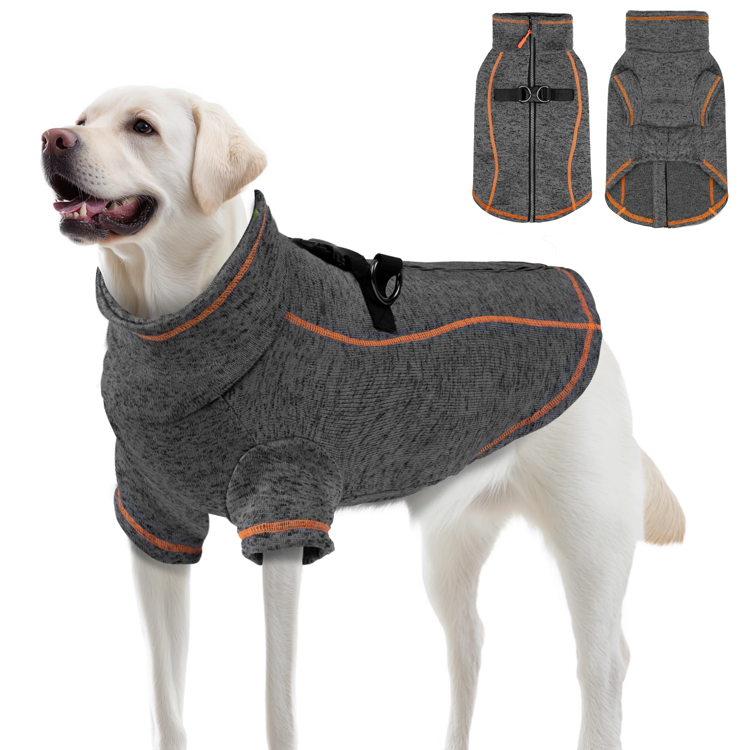 Crafted Vitiswap Reflective Fleece Dog Jacket for Large Dogs – Warm Zipper Coat with D‑Ring XXXL Grey Luxury