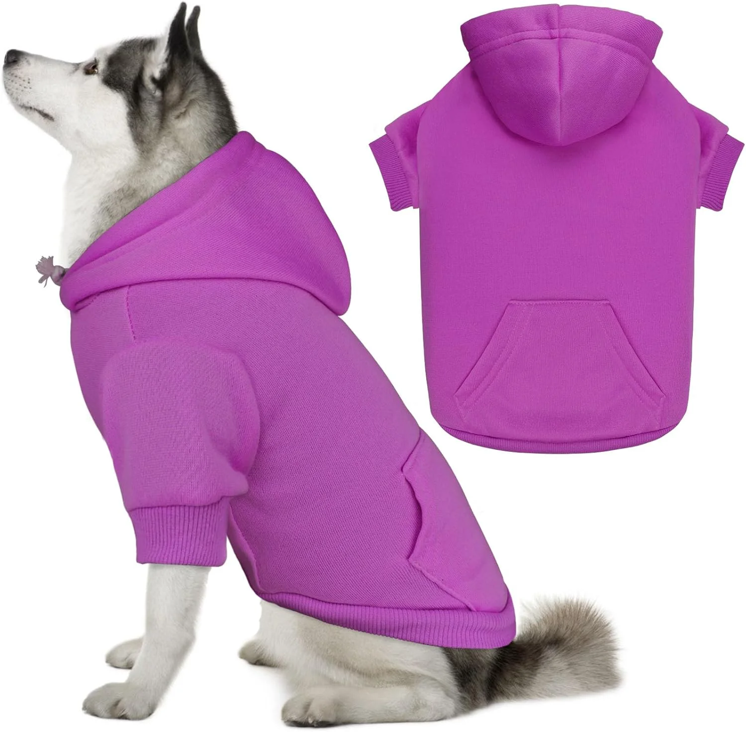 Exceptional Dog Hoodie Dog Sweaters for Large Dogs Pet Sweater Solid Soft Brushed Fleece Pet Clothes Hoodie Sweatshirt with Pocket Purple-XXL Superior